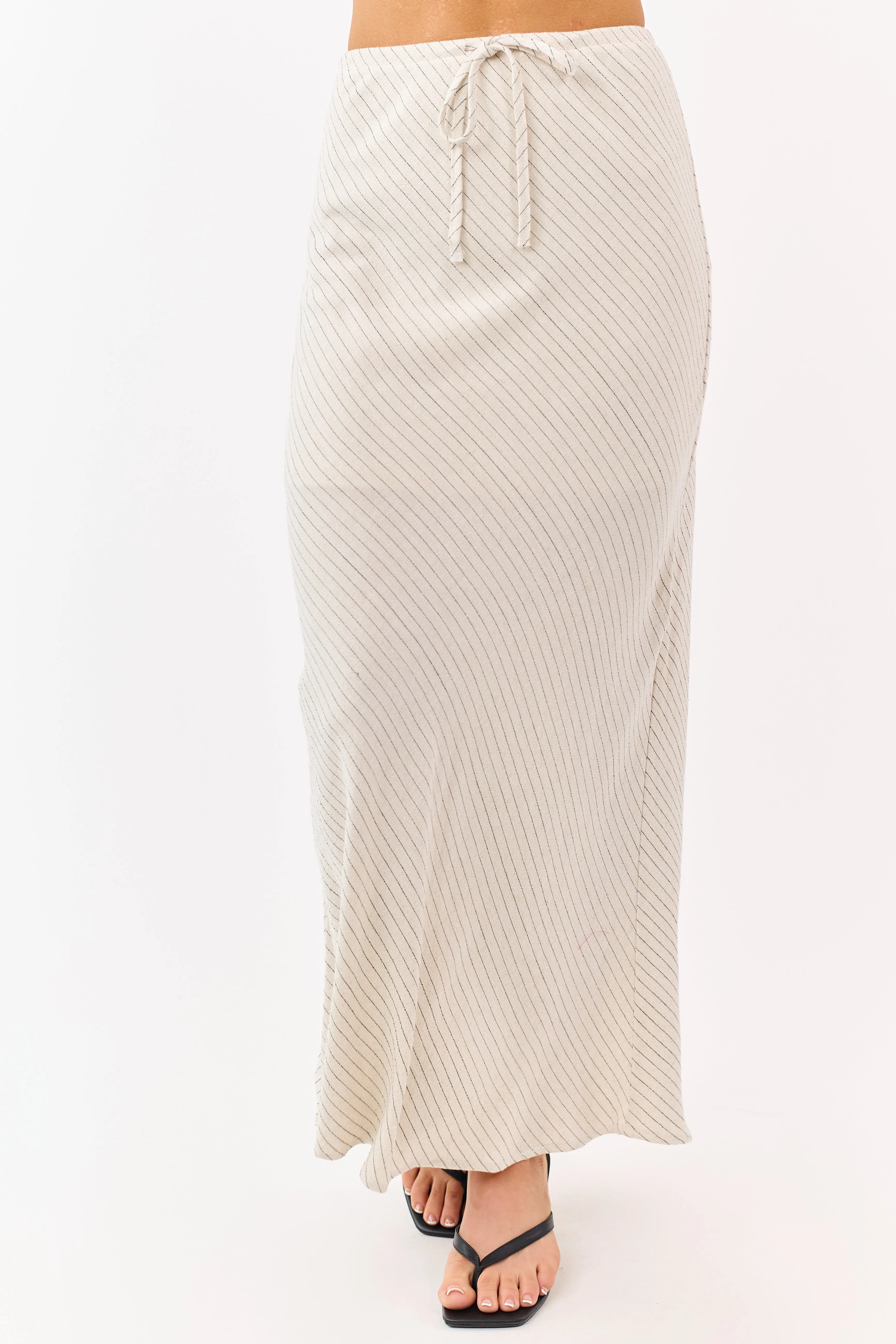 Oatmeal Striped Back Slit Drawstring Maxi Skirt sold by Lime Lush product image thumbnail 2