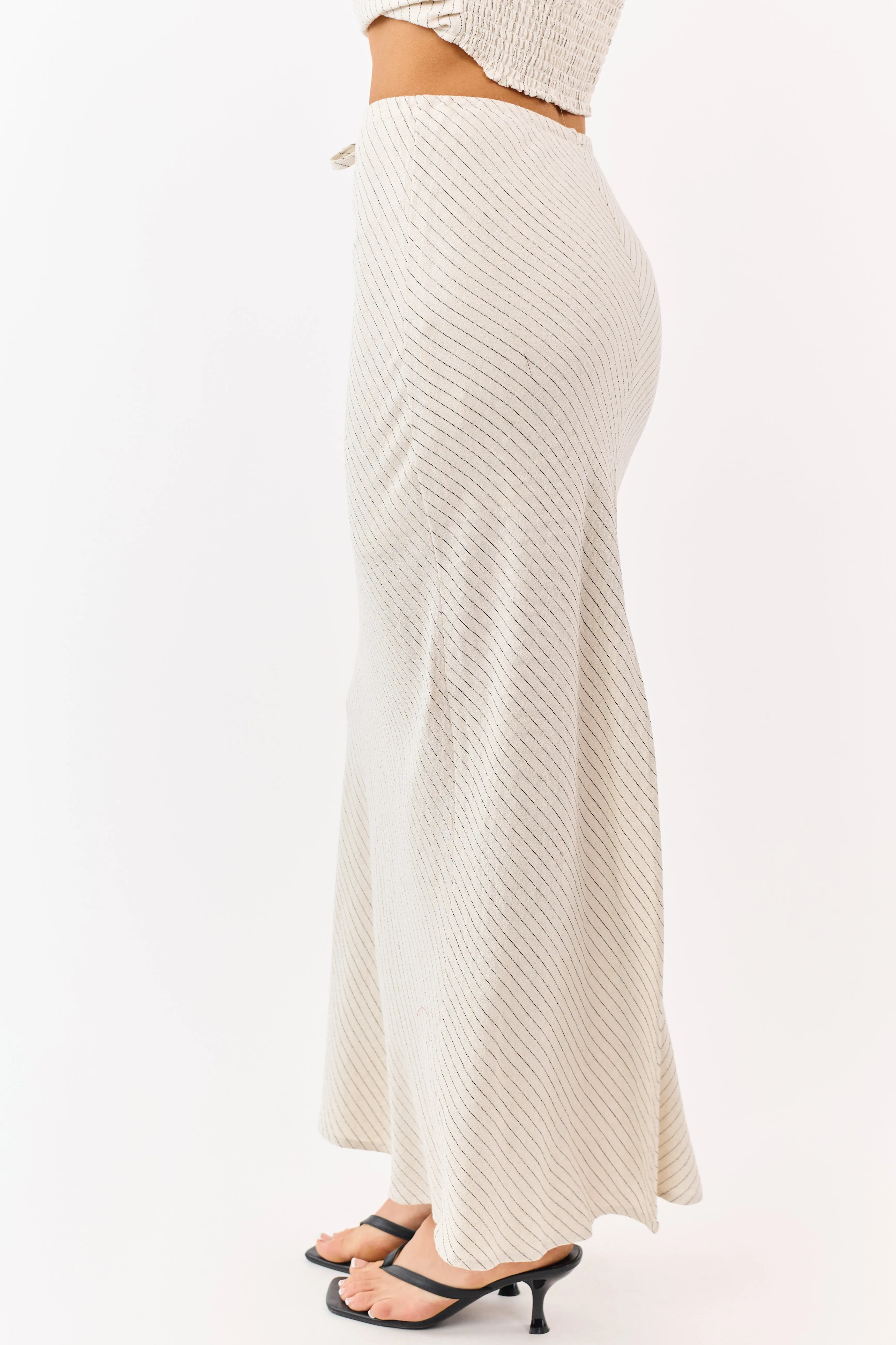 Oatmeal Striped Back Slit Drawstring Maxi Skirt sold by Lime Lush product image thumbnail 3