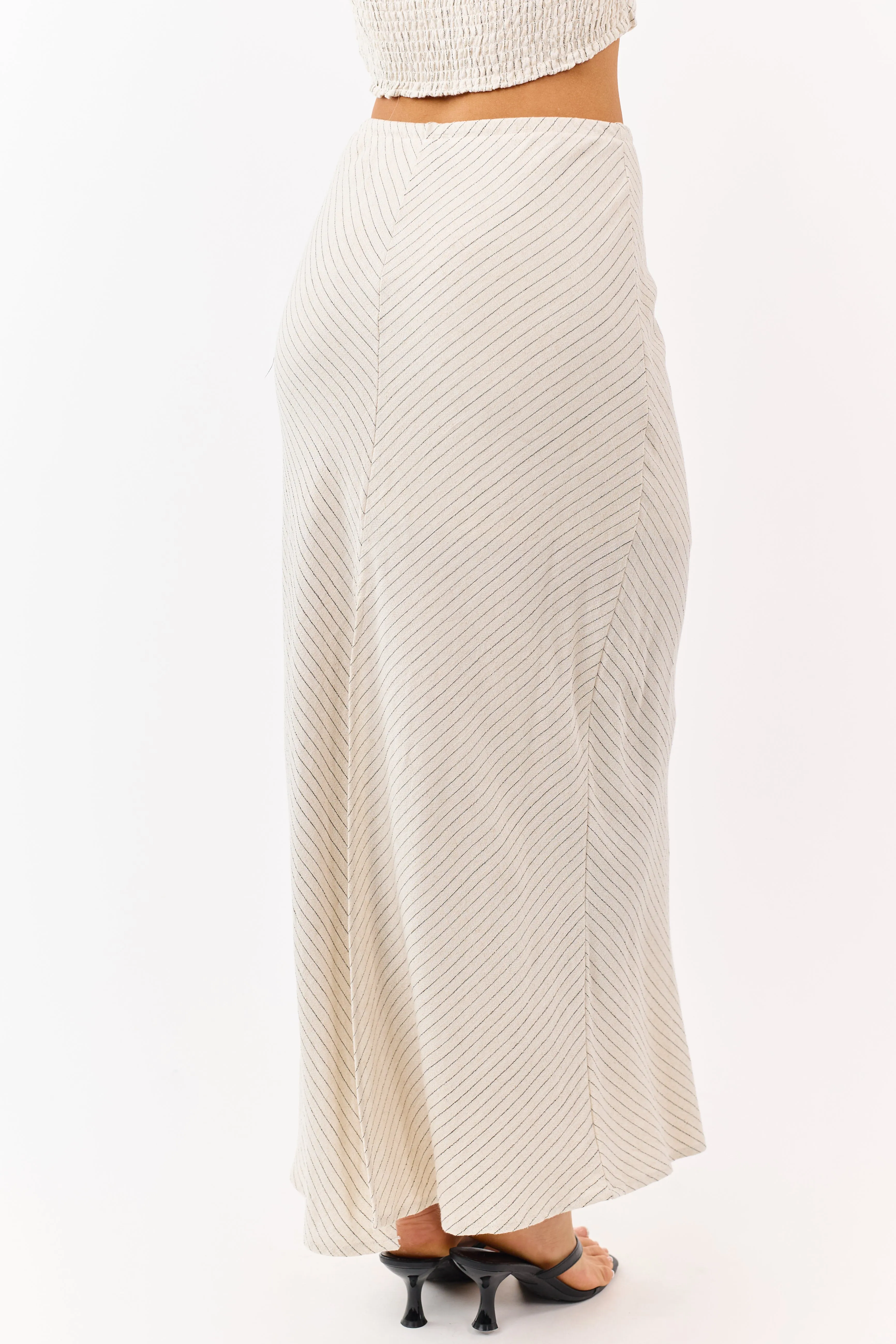 Oatmeal Striped Back Slit Drawstring Maxi Skirt sold by Lime Lush product image thumbnail 4