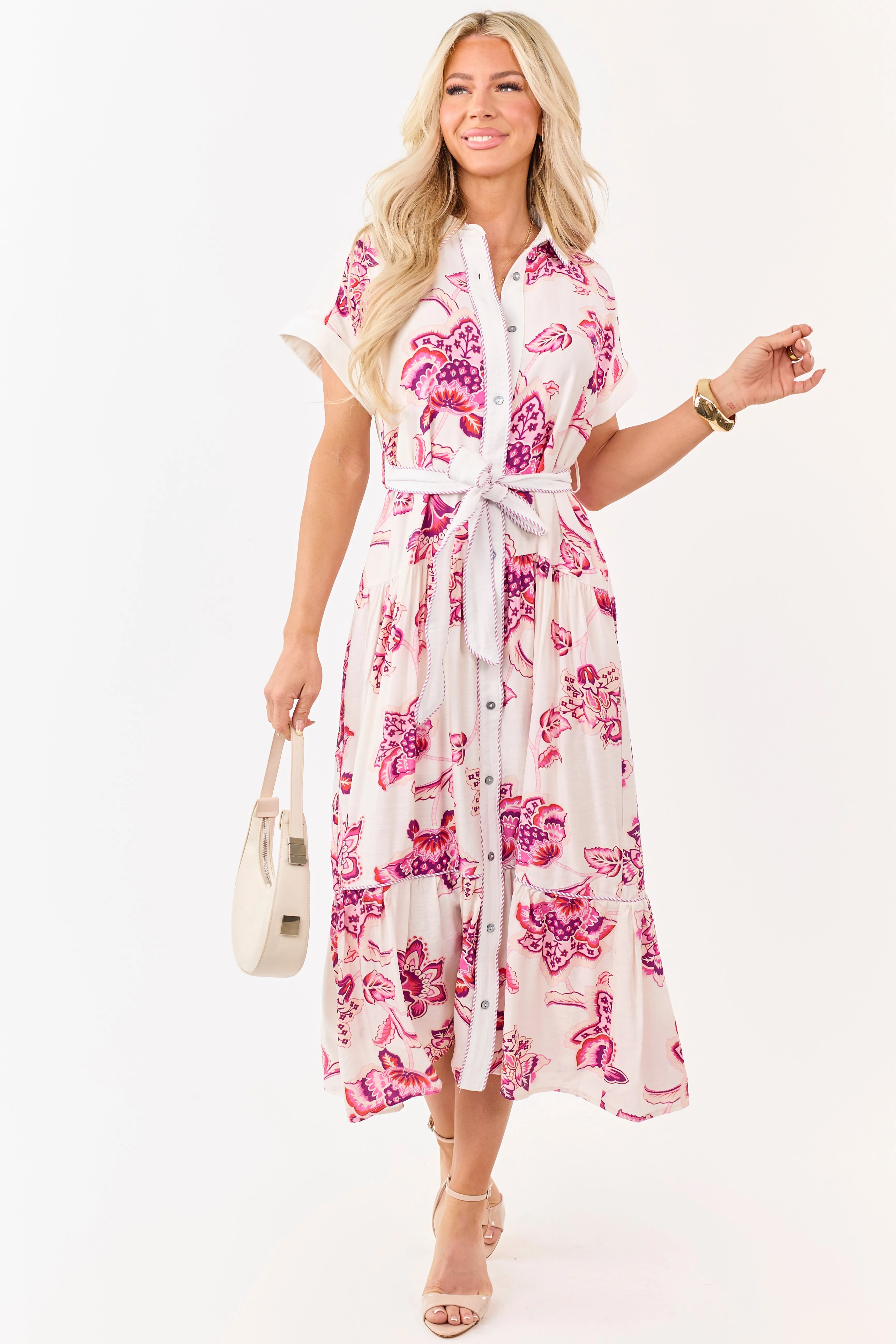 Entro Off White Floral Print Button Down Midi Dress sold by Lime Lush product image thumbnail 2