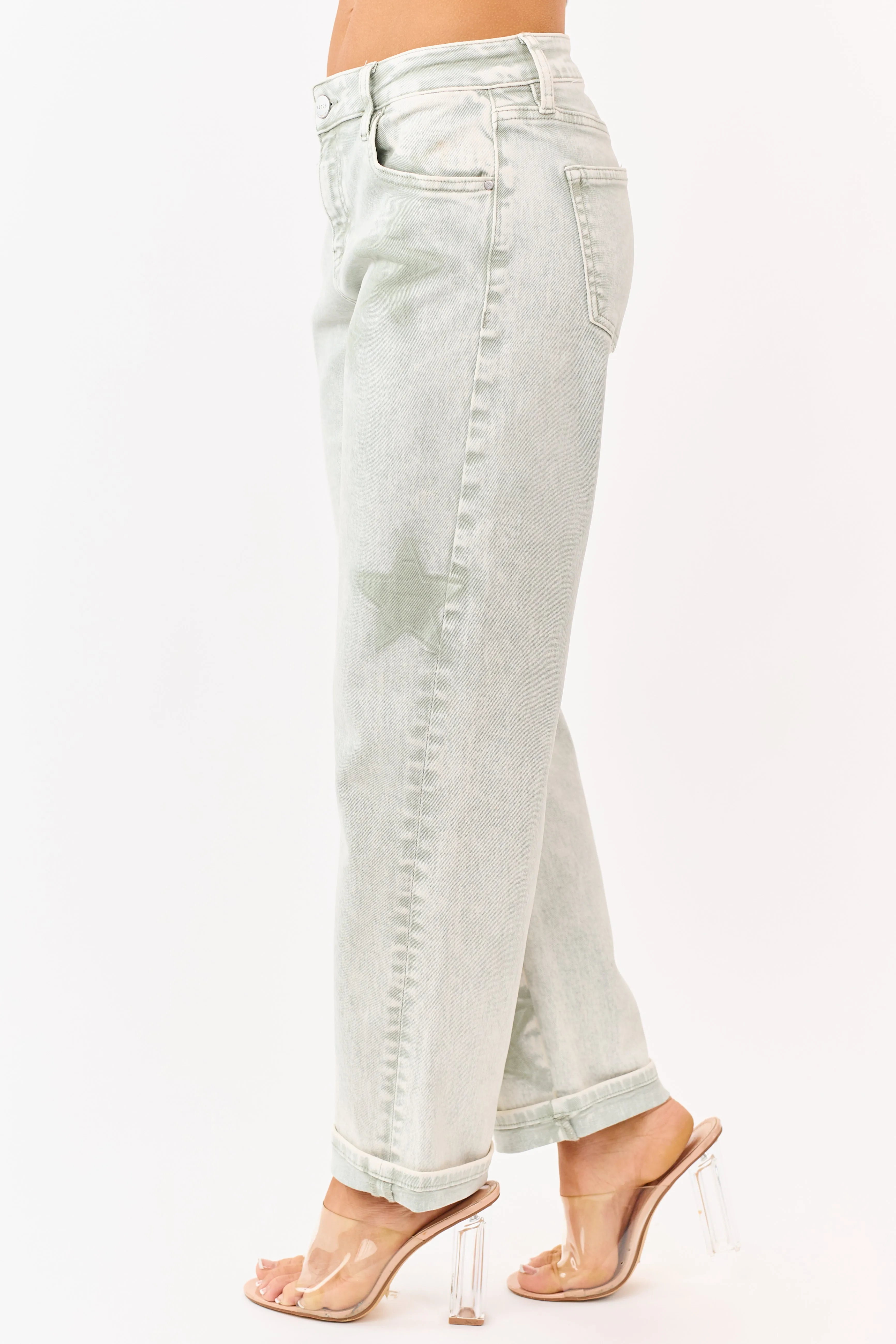 Risen Pistachio Washed Star Stretchy Slim Barrel Jeans sold by Lime Lush product image thumbnail 3