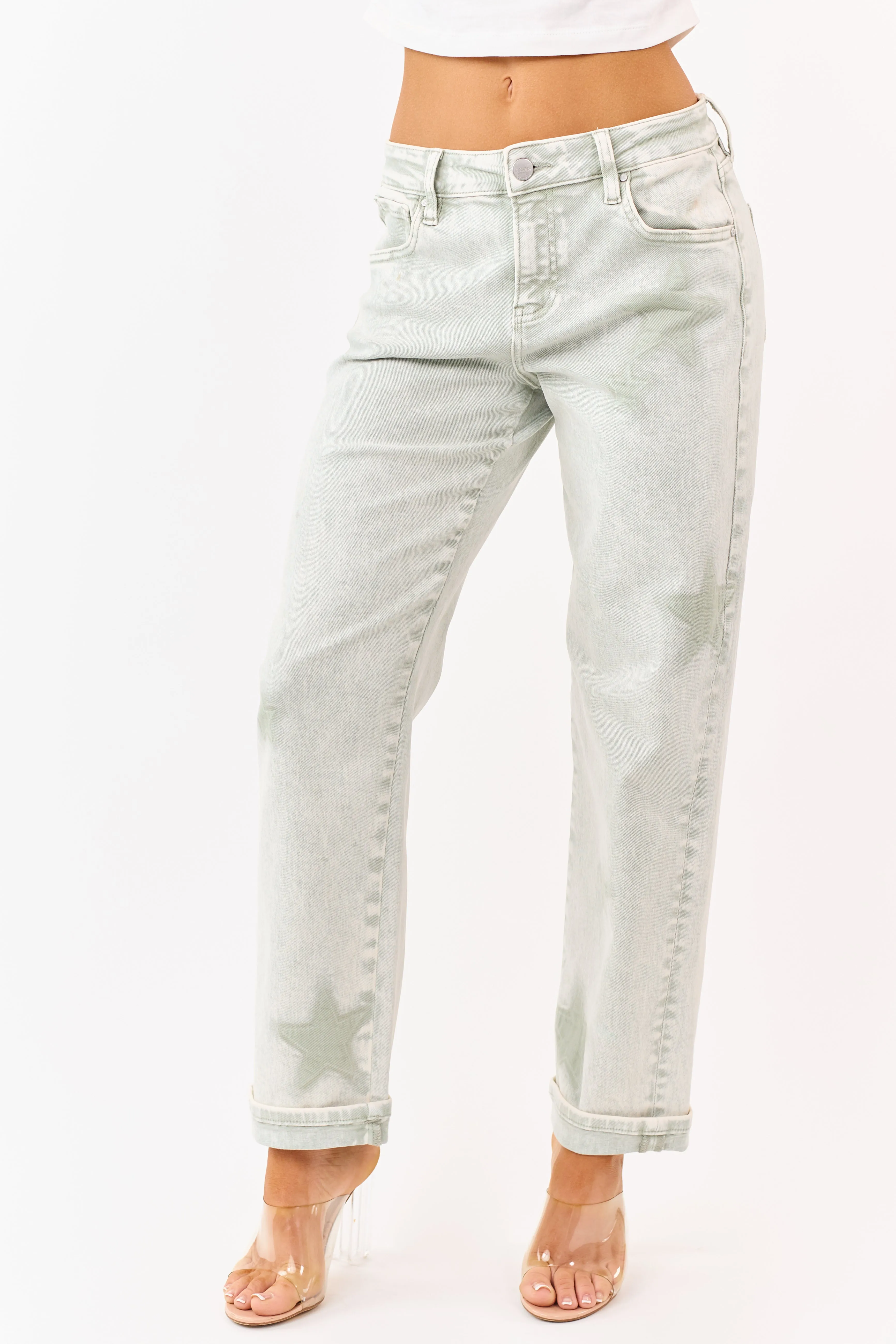 Risen Pistachio Washed Star Stretchy Slim Barrel Jeans sold by Lime Lush product image thumbnail 2