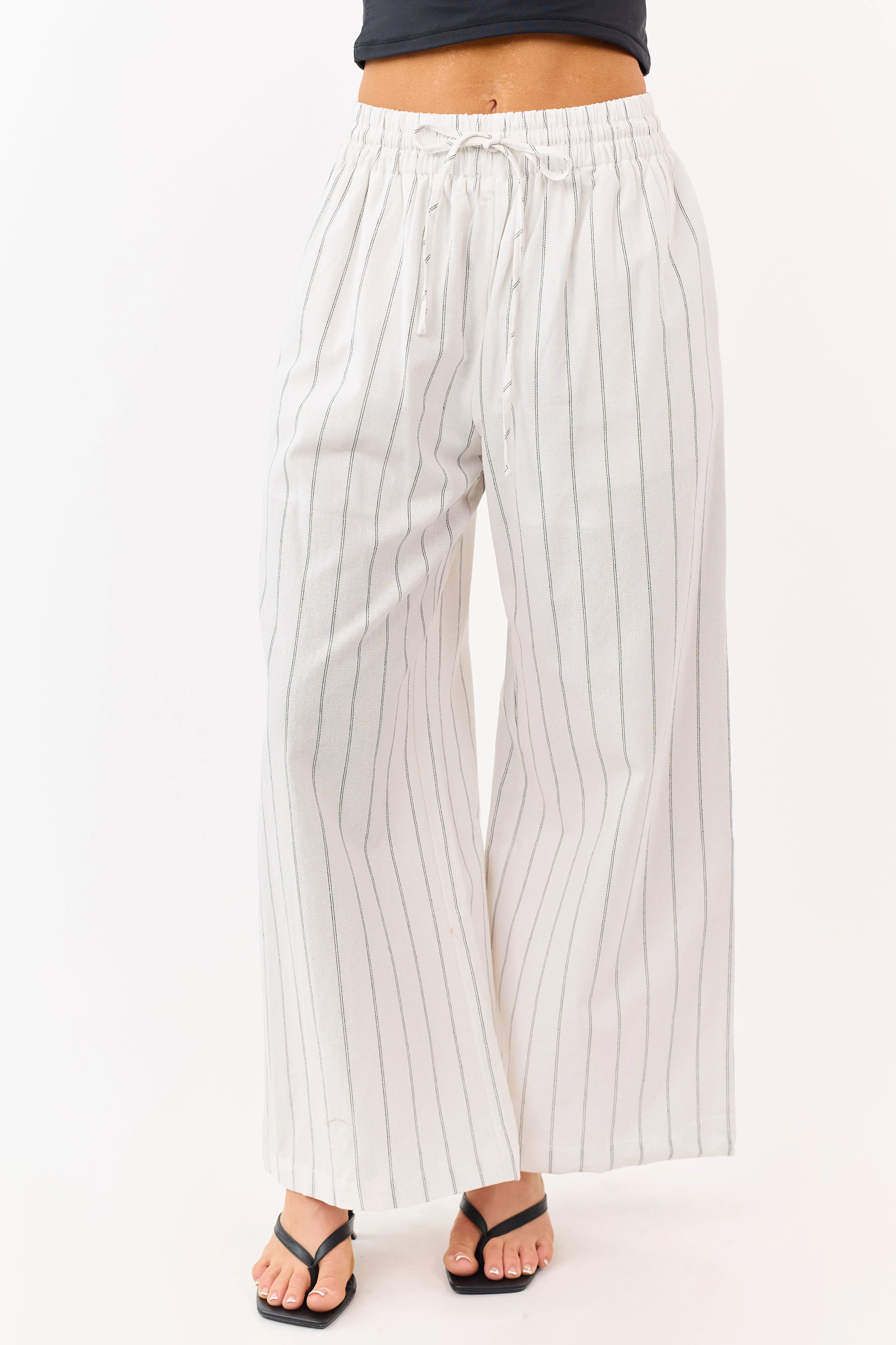 Entro Ivory Striped Linen Blend Drawstring Pants sold by Lime Lush product image thumbnail 2