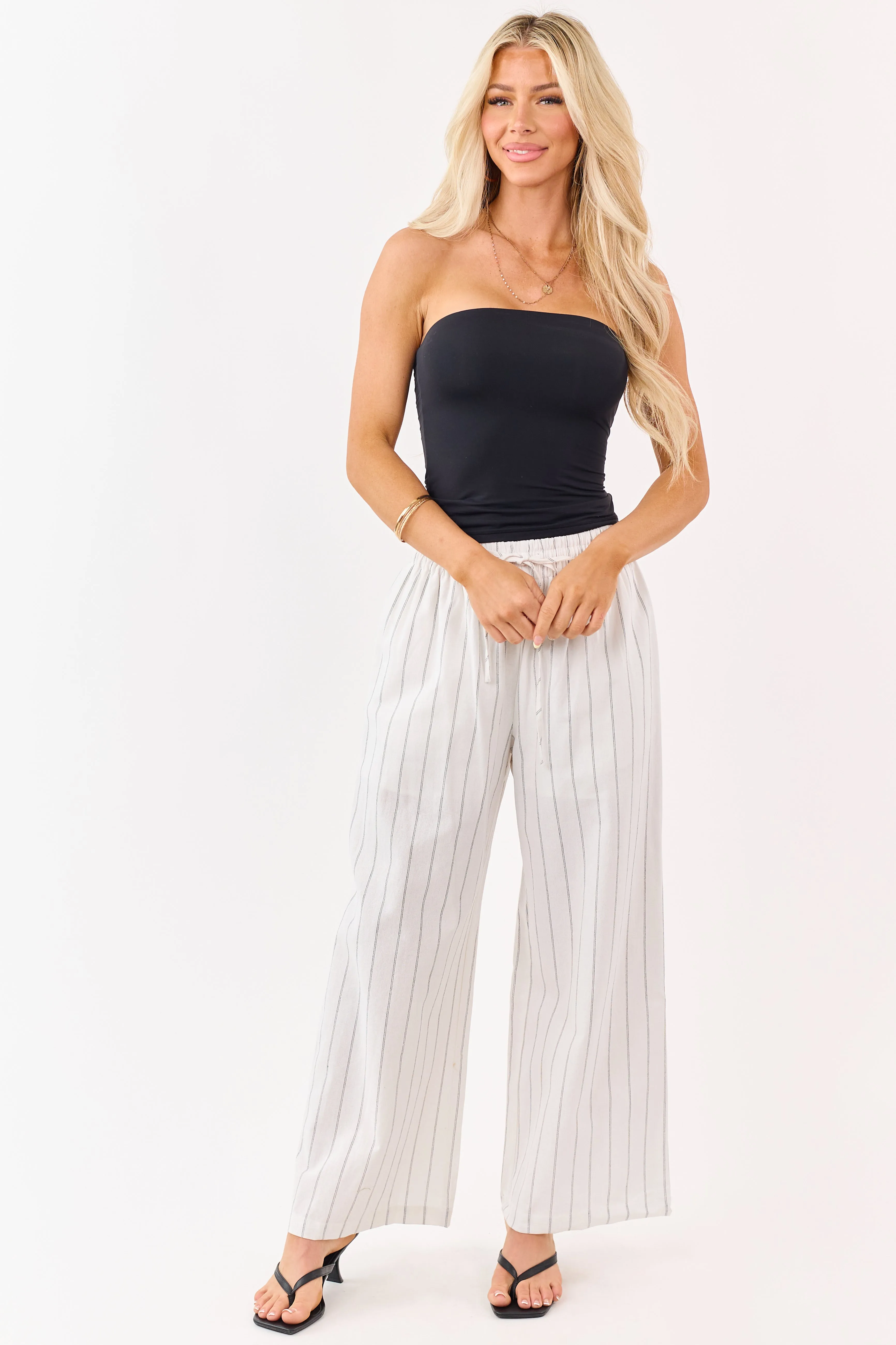 Entro Ivory Striped Linen Blend Drawstring Pants sold by Lime Lush product image thumbnail 5