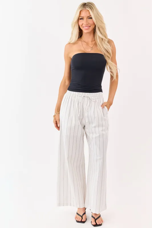 Entro Ivory Striped Linen Blend Drawstring Pants made by entro