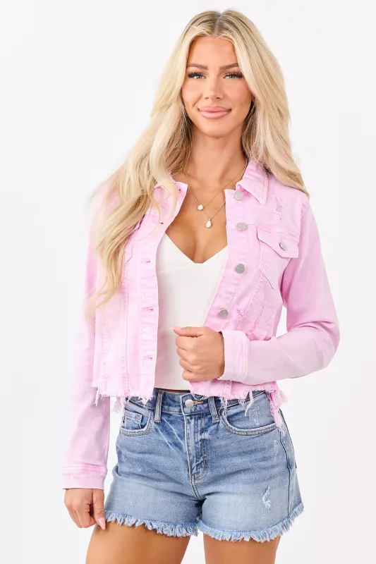 Risen Carnation Acid Wash Distressed Denim Jacket made by Risen