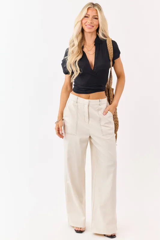 Almond Wide Leg Linen Blend Pants made by HYFVE