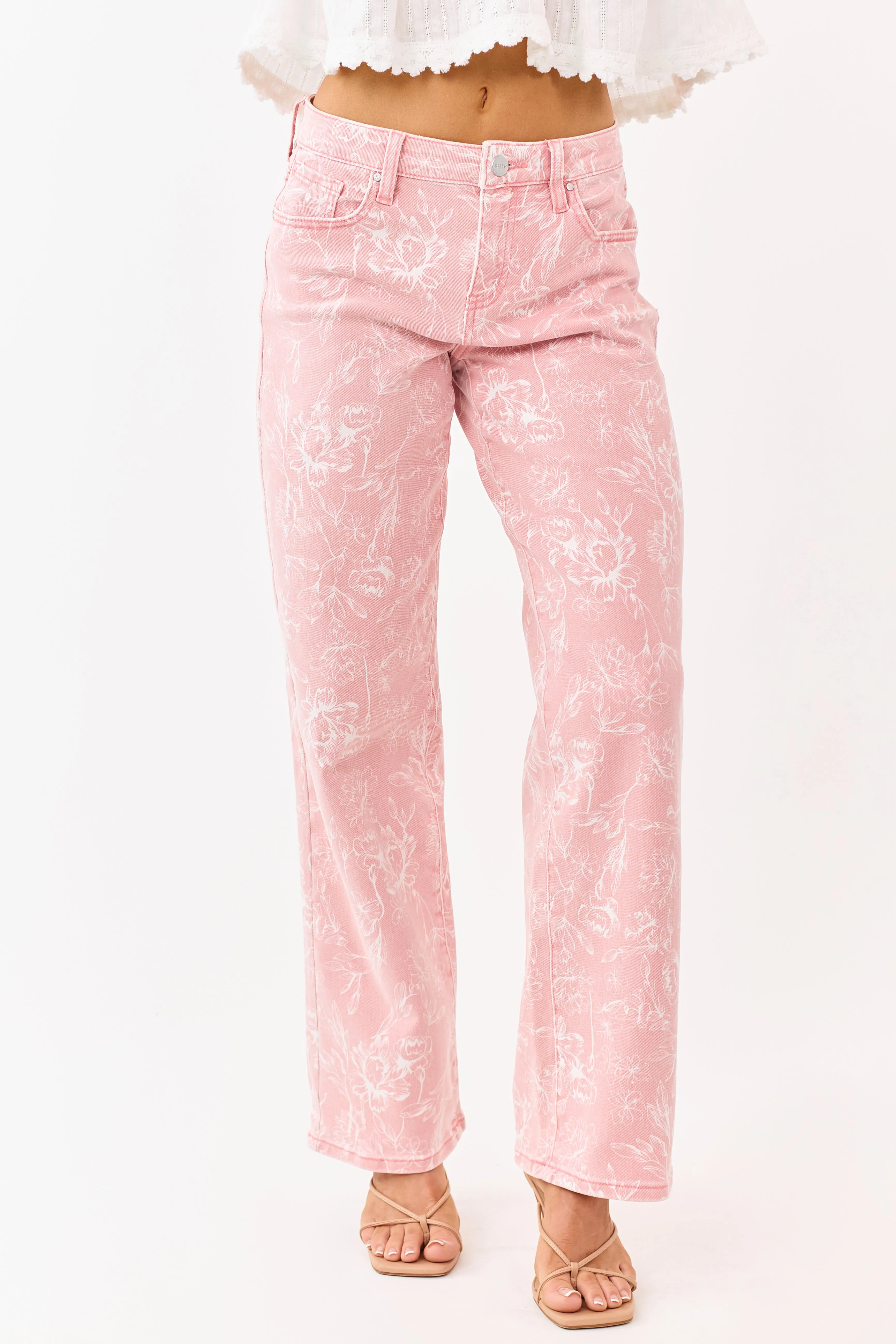 Risen Punch Floral Relaxed Straight Stretchy Jeans sold by Lime Lush product image thumbnail 2