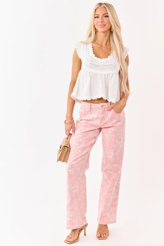 Risen Punch Floral Relaxed Straight Stretchy Jeans made by Risen