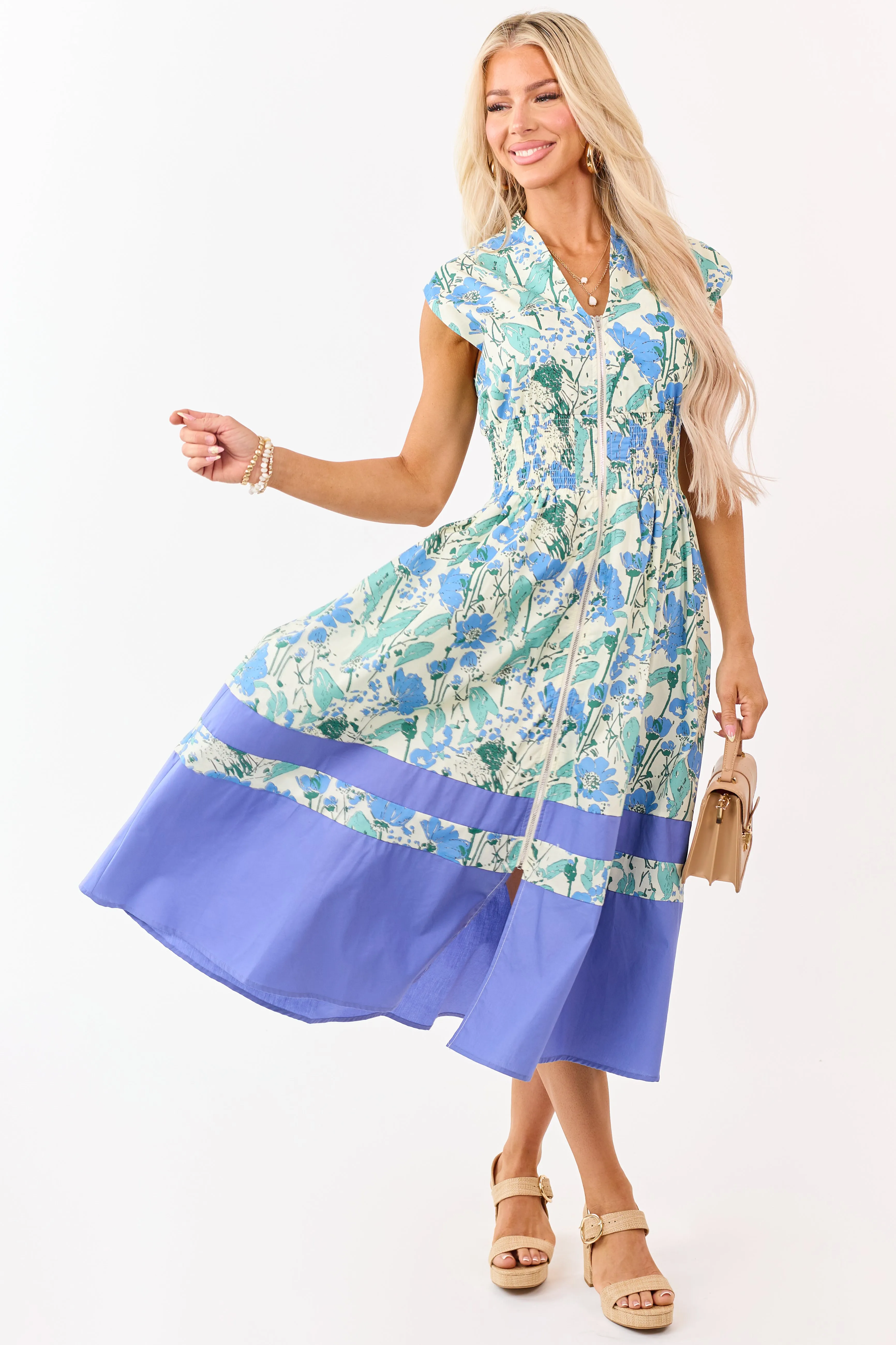 She+Sky Buttercream Floral Print Cotton Midi Dress sold by Lime Lush