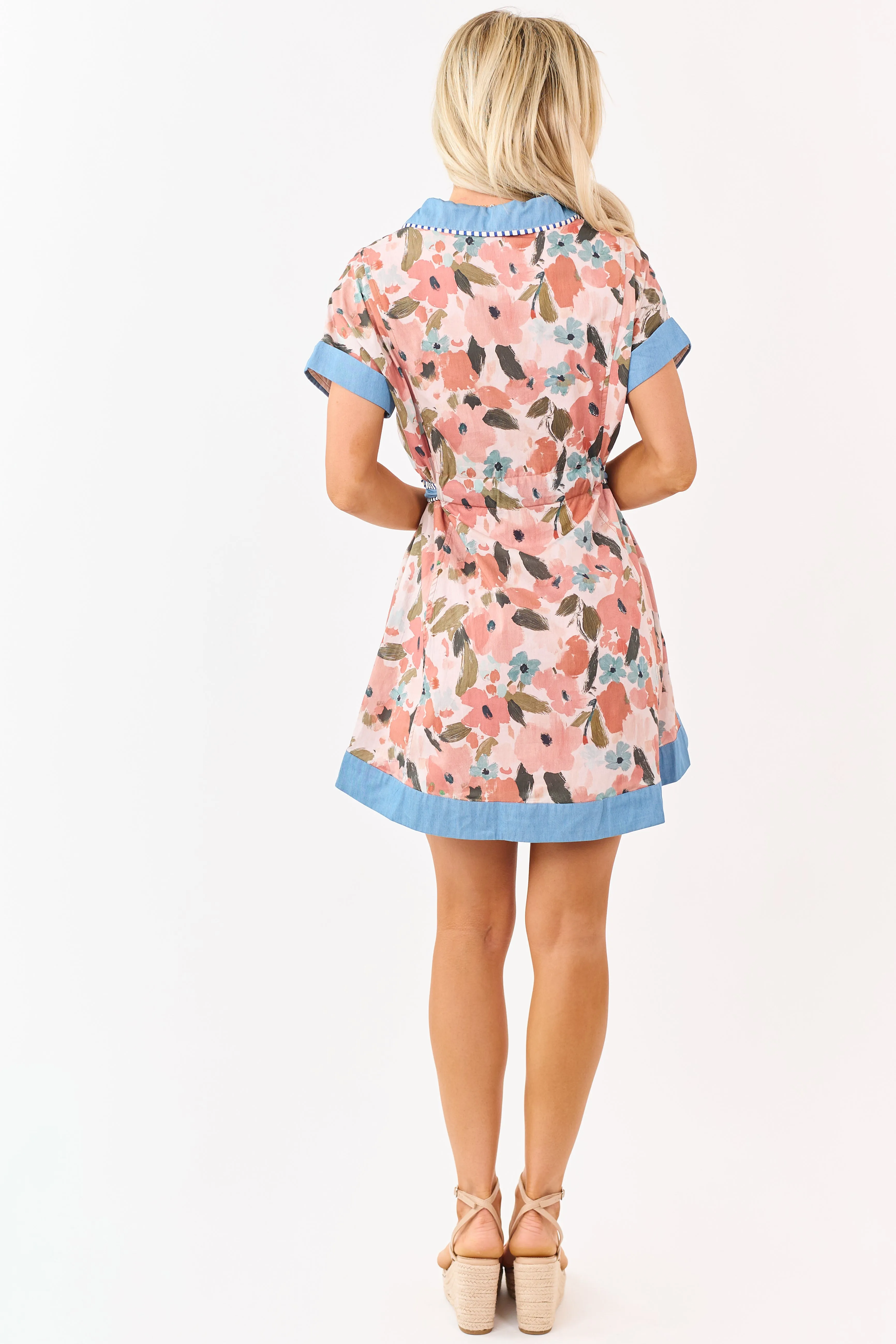 Dark Coral Watercolor Floral Cotton Waist Tie Mini Dress sold by Lime Lush product image thumbnail 5
