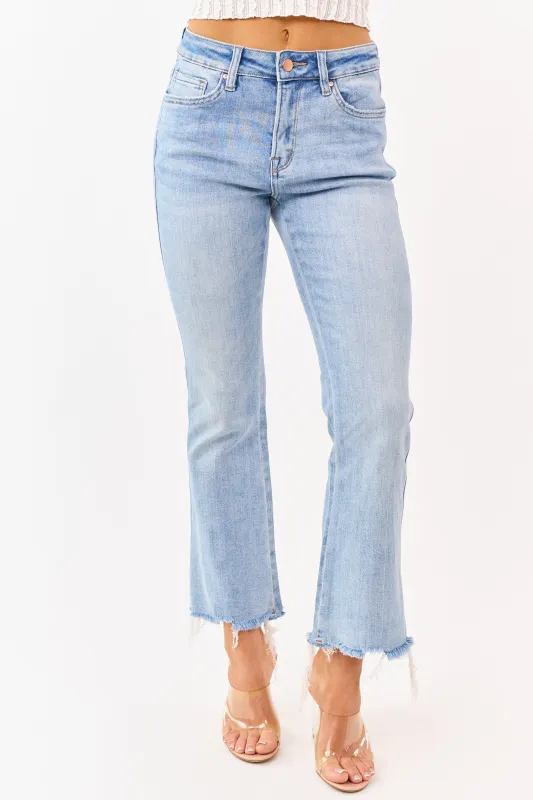 Mica Denim Medium Wash Stretchy Crop Flare Jeans made by Mica Denim
