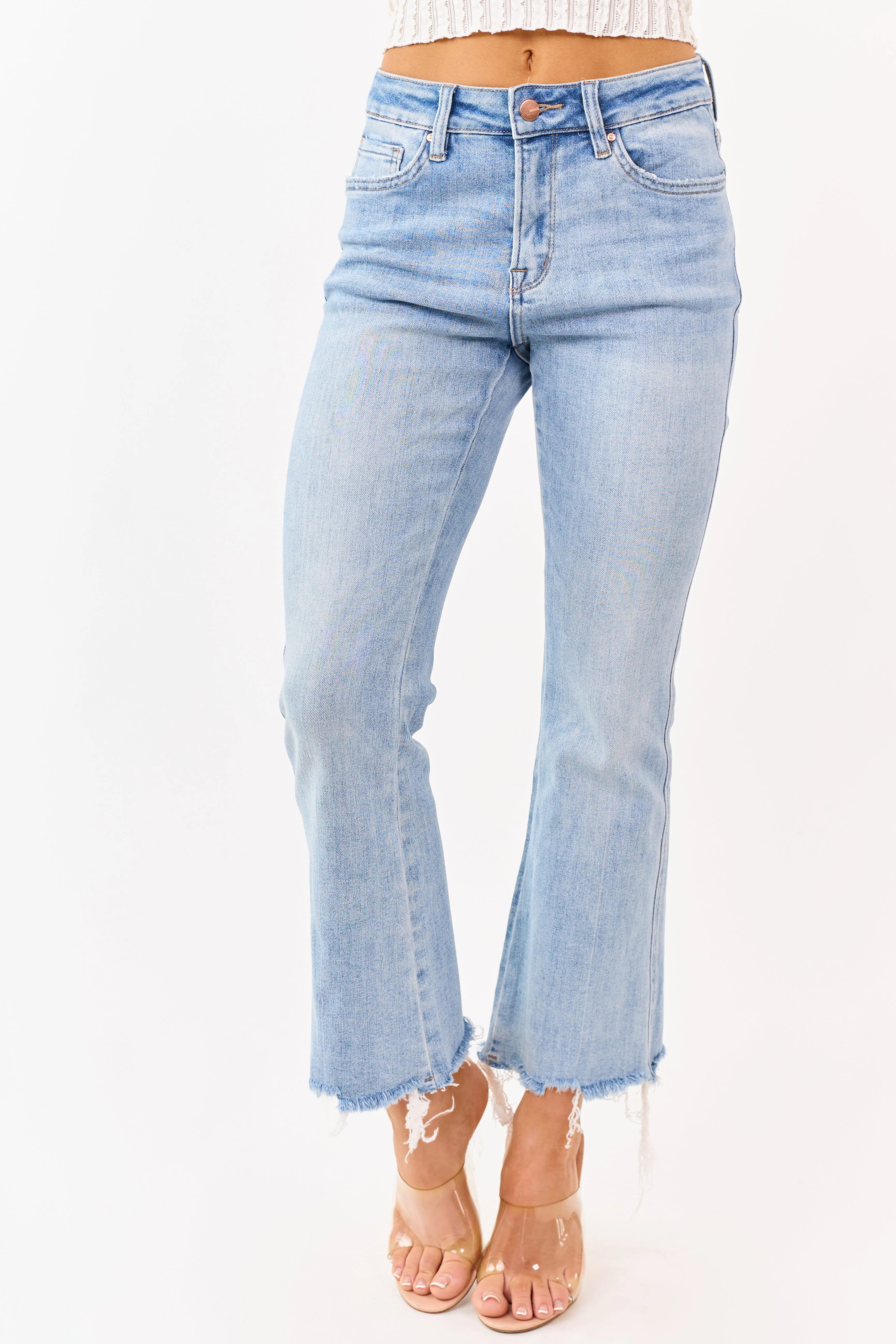 Mica Denim Medium Wash Stretchy Crop Flare Jeans sold by Lime Lush product image thumbnail 3