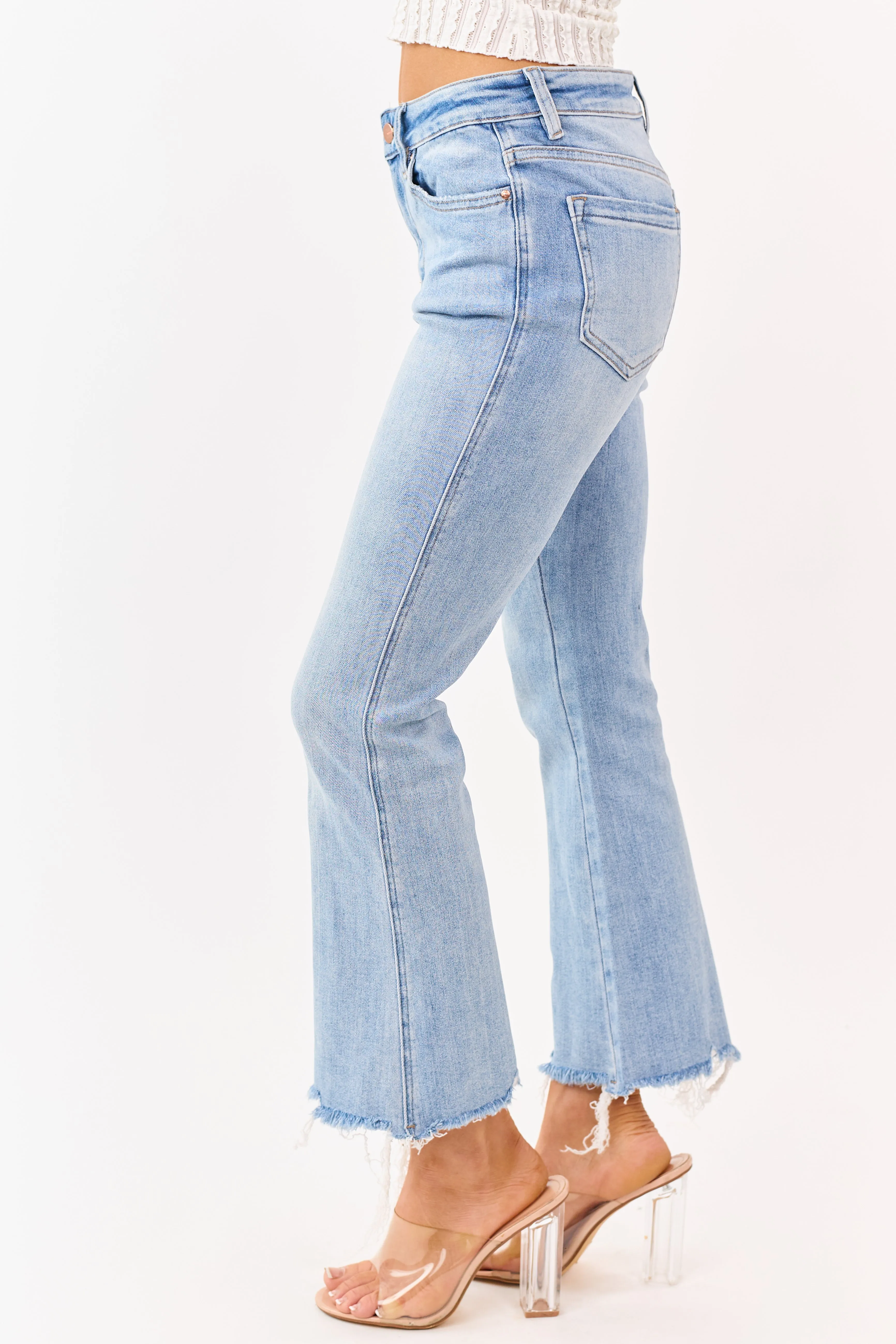 Mica Denim Medium Wash Stretchy Crop Flare Jeans sold by Lime Lush product image thumbnail 4