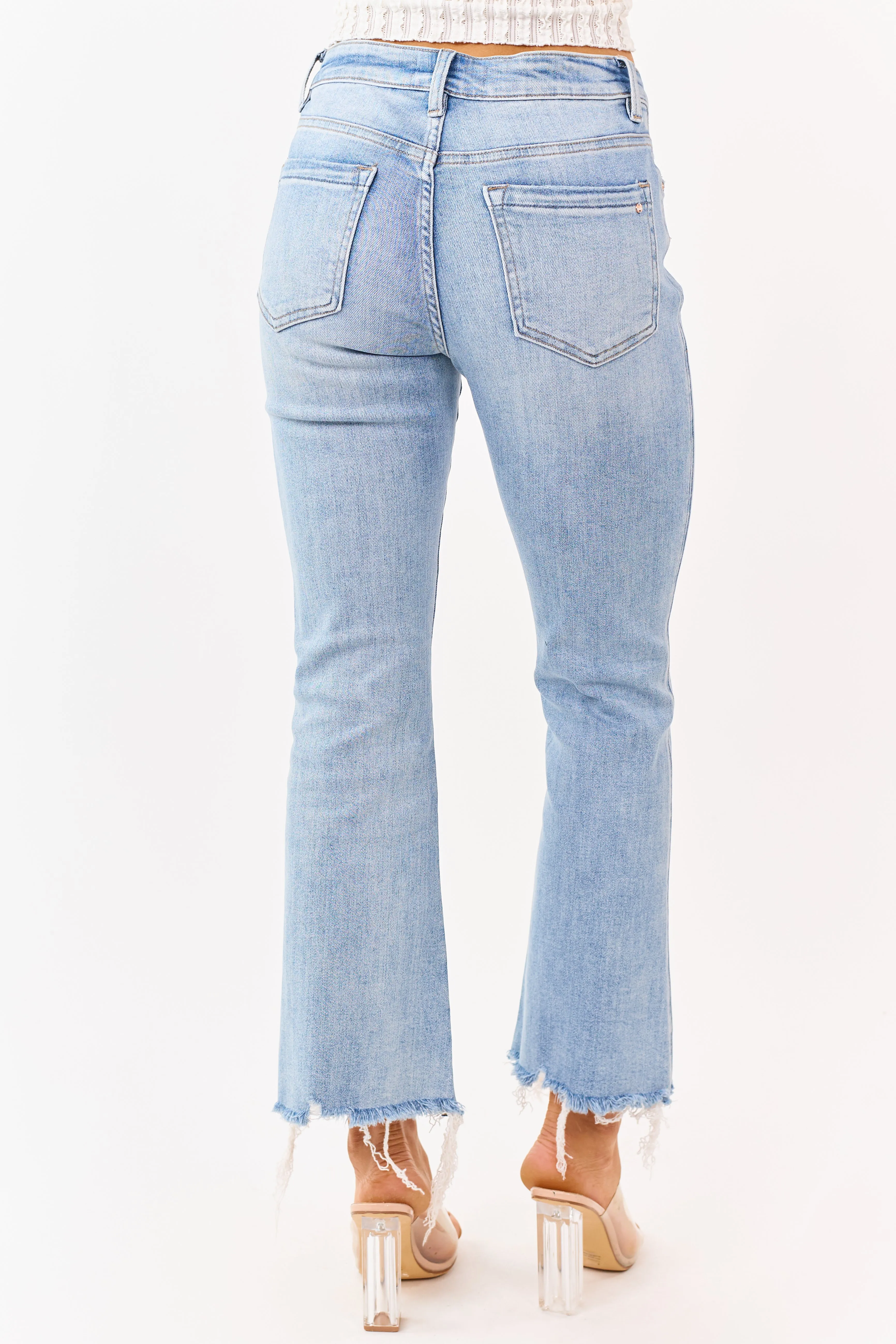 Mica Denim Medium Wash Stretchy Crop Flare Jeans sold by Lime Lush product image thumbnail 5