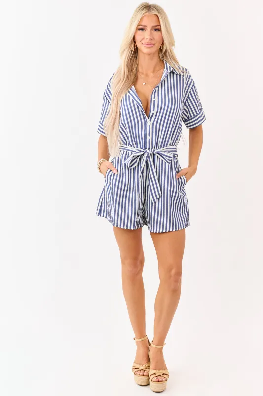 She+Sky Navy and Cream Striped Buttoned Romper made by She and Sky