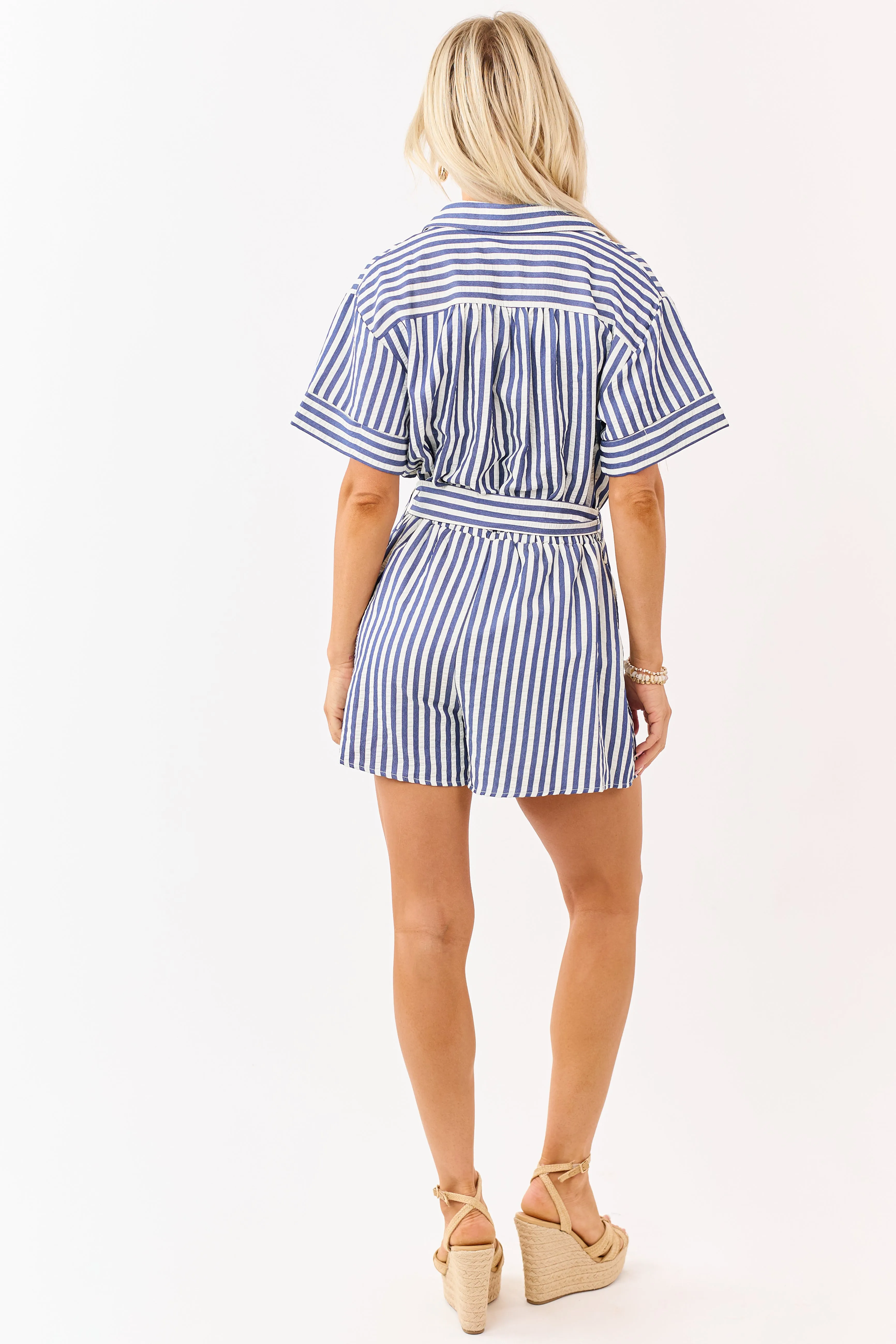 She+Sky Navy and Cream Striped Buttoned Romper sold by Lime Lush product image thumbnail 5