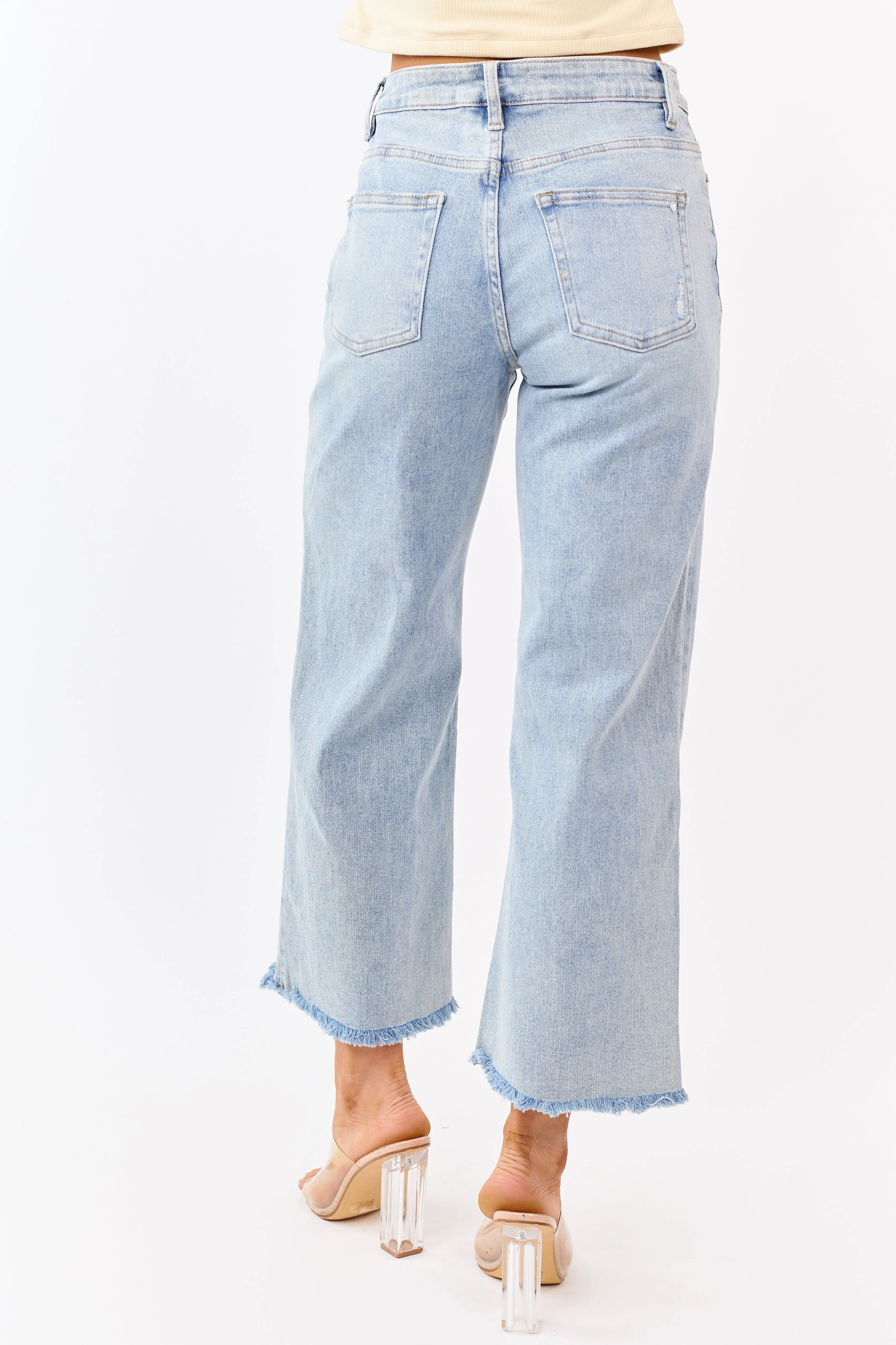 Mica Denim Light Wash Stretchy Wide Leg Ankle Jeans sold by Lime Lush product image thumbnail 4
