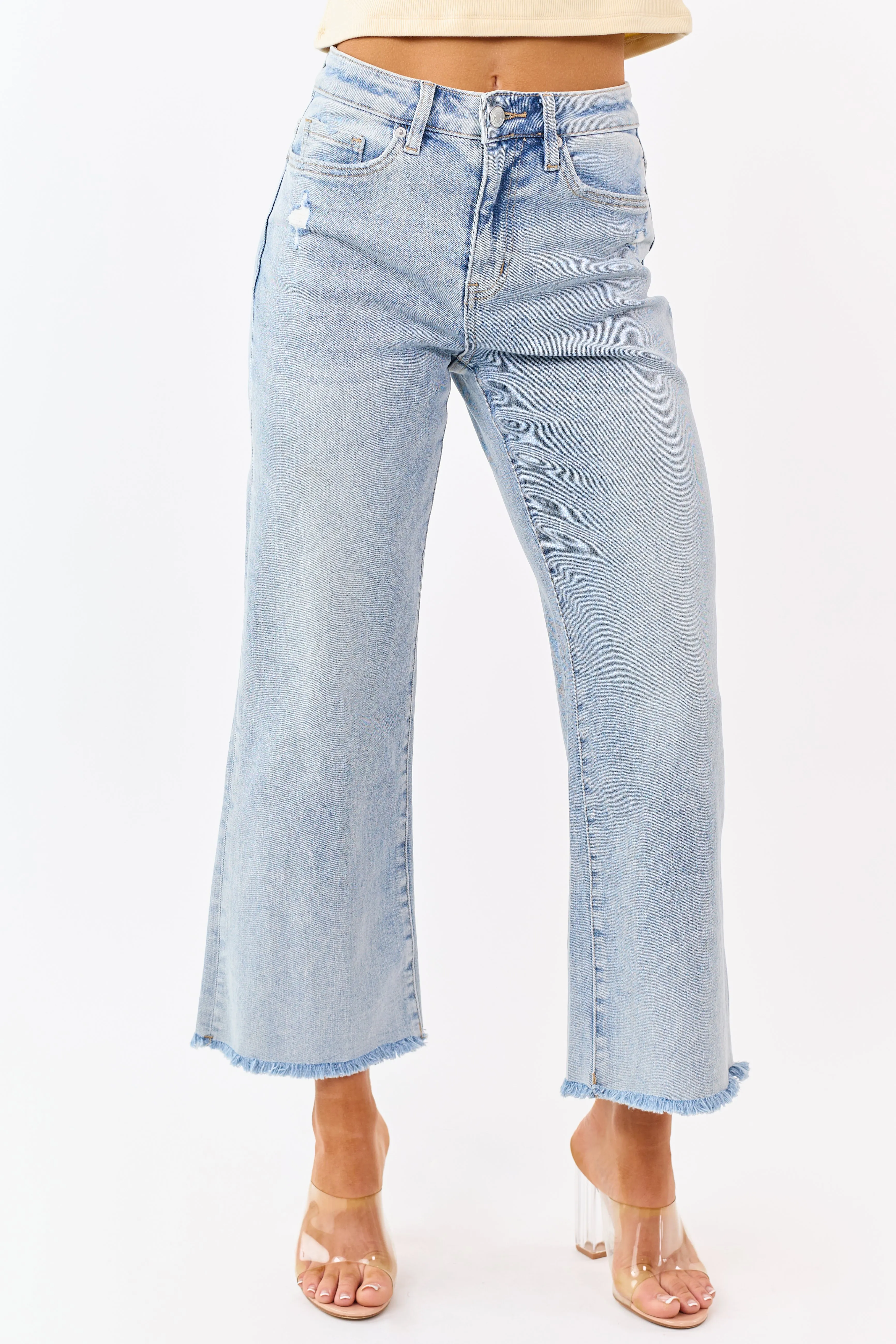 Mica Denim Light Wash Stretchy Wide Leg Ankle Jeans sold by Lime Lush product image thumbnail 2