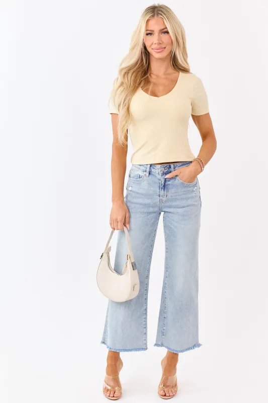 Mica Denim Light Wash Stretchy Wide Leg Ankle Jeans made by Mica Denim