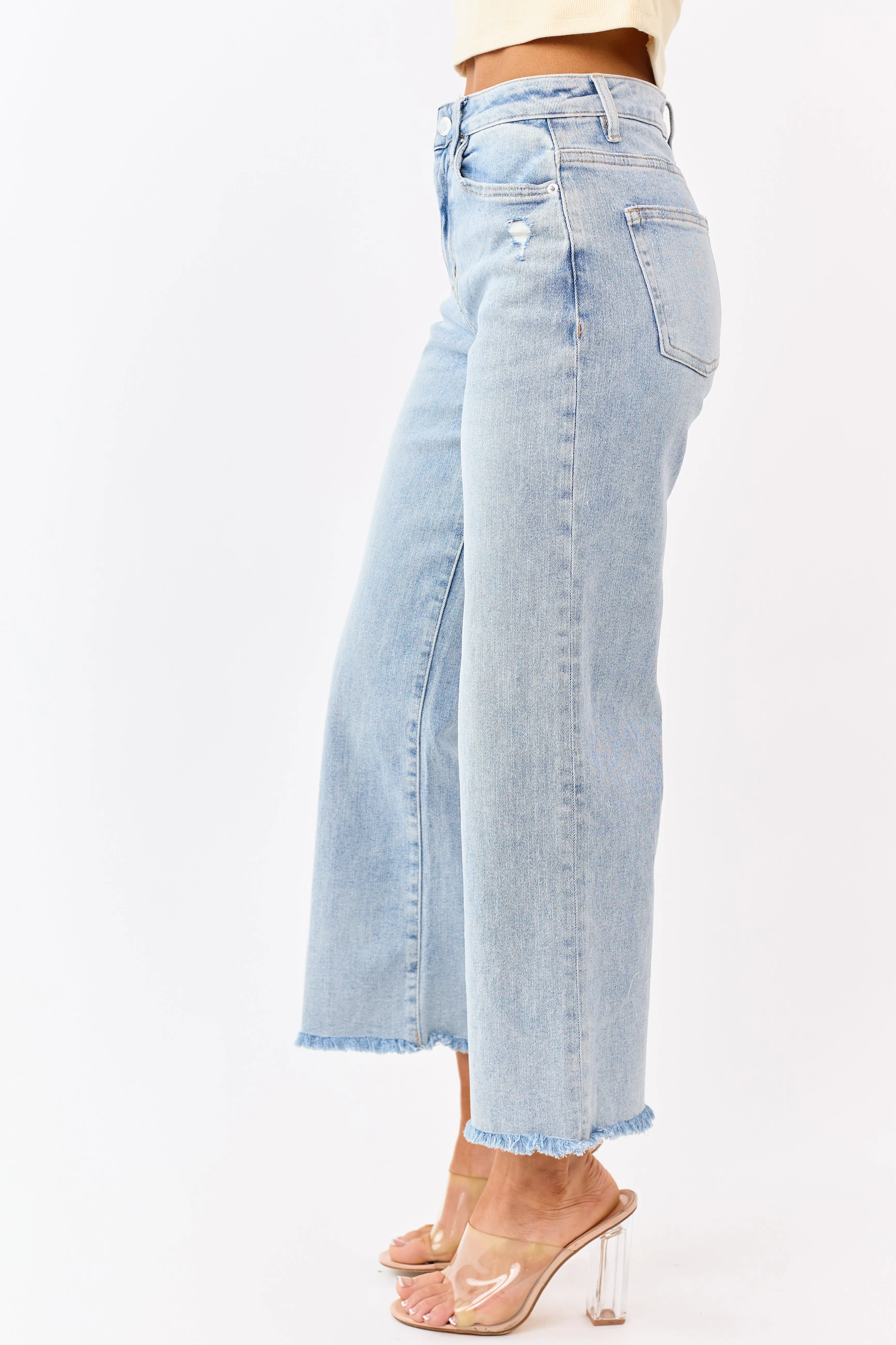 Mica Denim Light Wash Stretchy Wide Leg Ankle Jeans sold by Lime Lush product image thumbnail 3