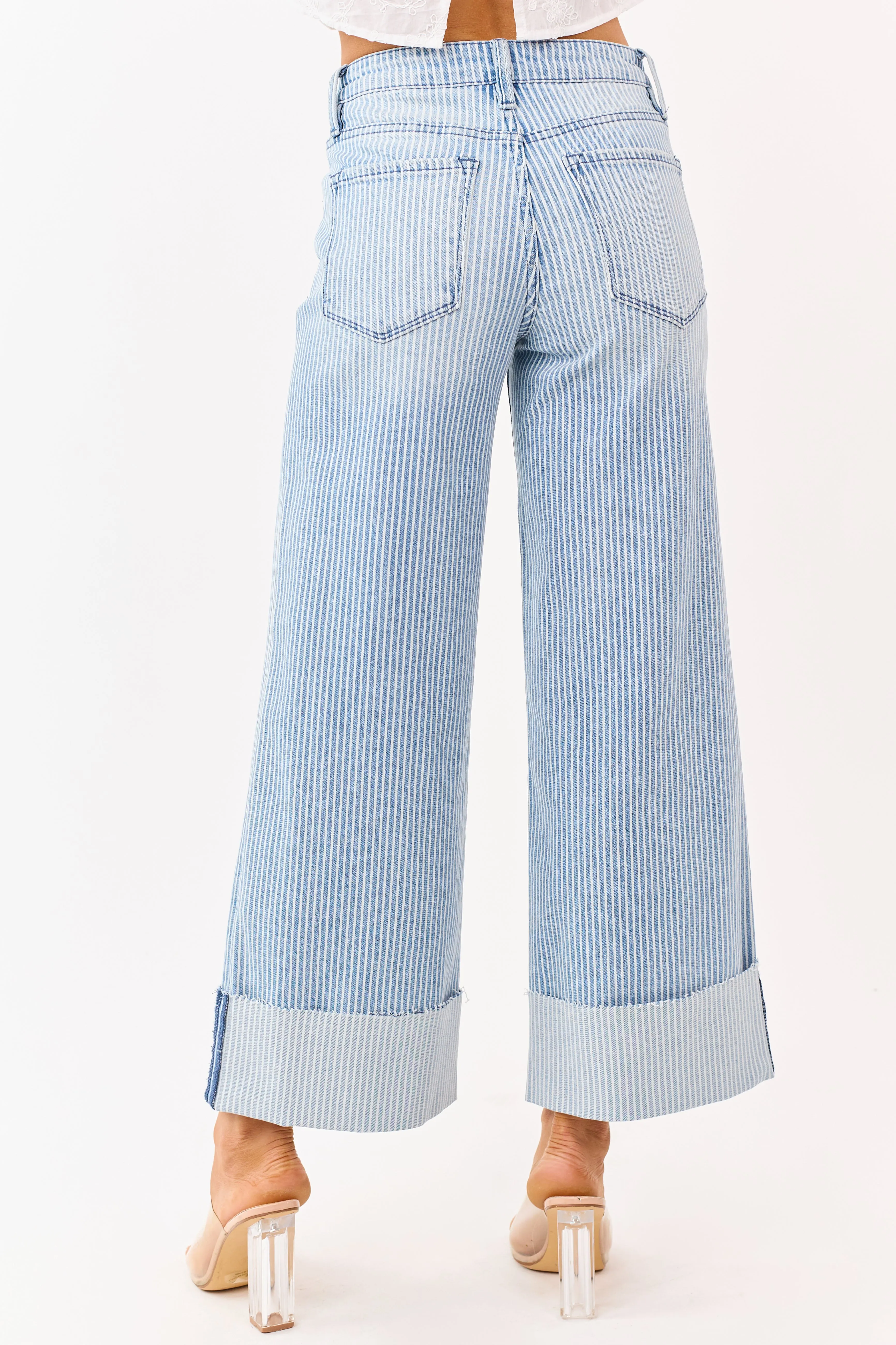 Vervet Light Wash Striped Cuffed Wide Stretch Jeans sold by Lime Lush product image thumbnail 4