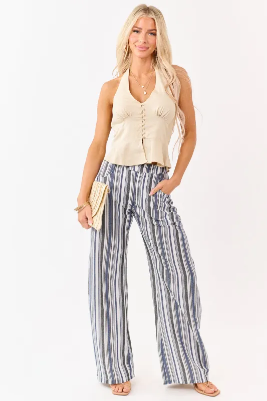 Vanilla and Cobalt Striped Wide Leg Pants made by Olivaceous
