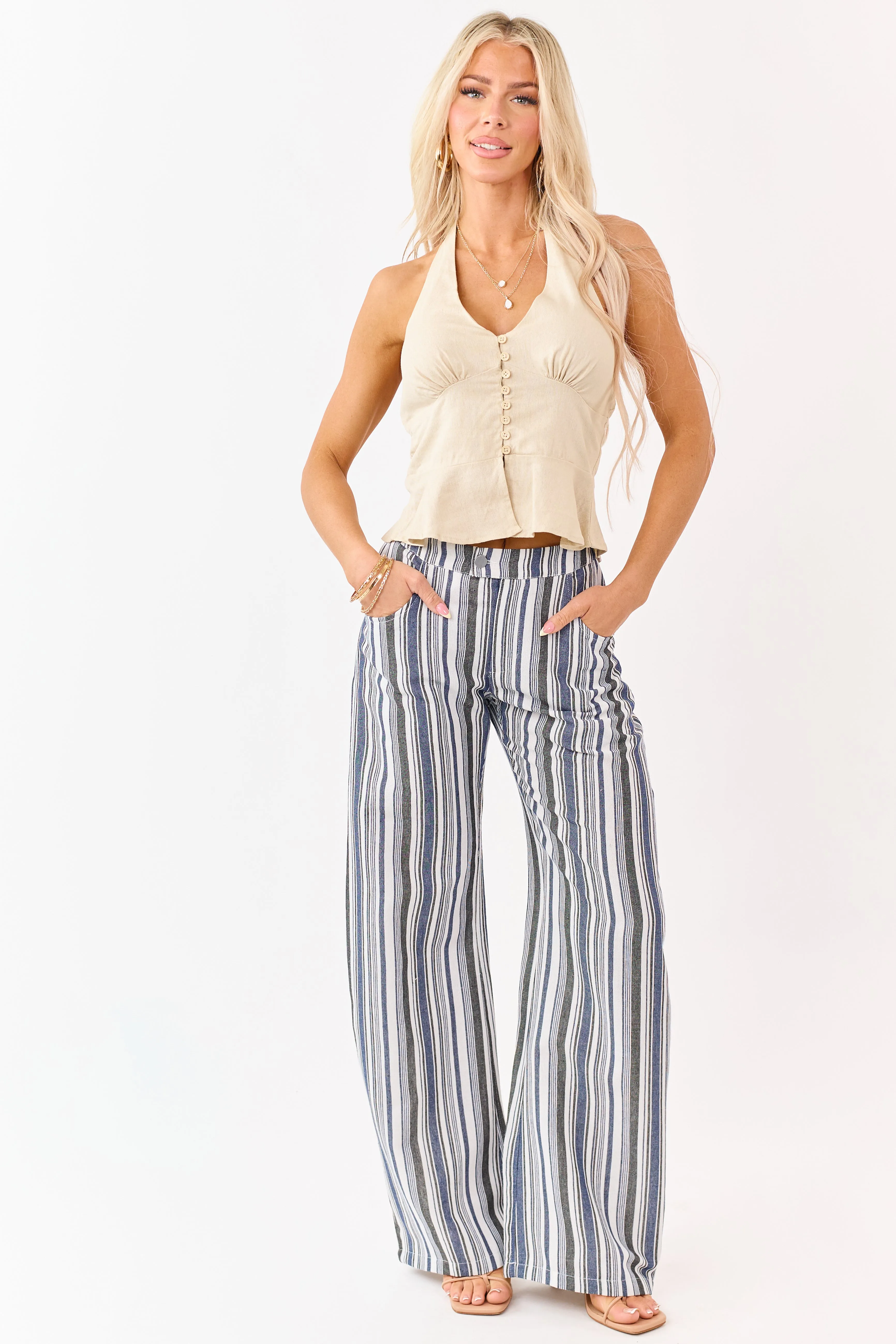Vanilla and Cobalt Striped Wide Leg Pants sold by Lime Lush product image thumbnail 5