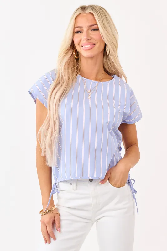 Pale Powder Blue Side Tie Striped Cotton Top made by Sunday Edition