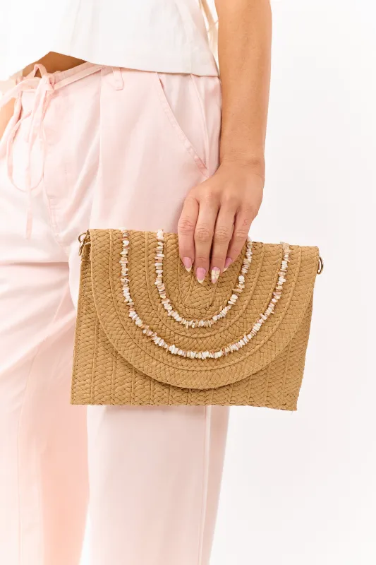 Copper Bead Detail Woven Snap Closure Handbag made by Lime Lush