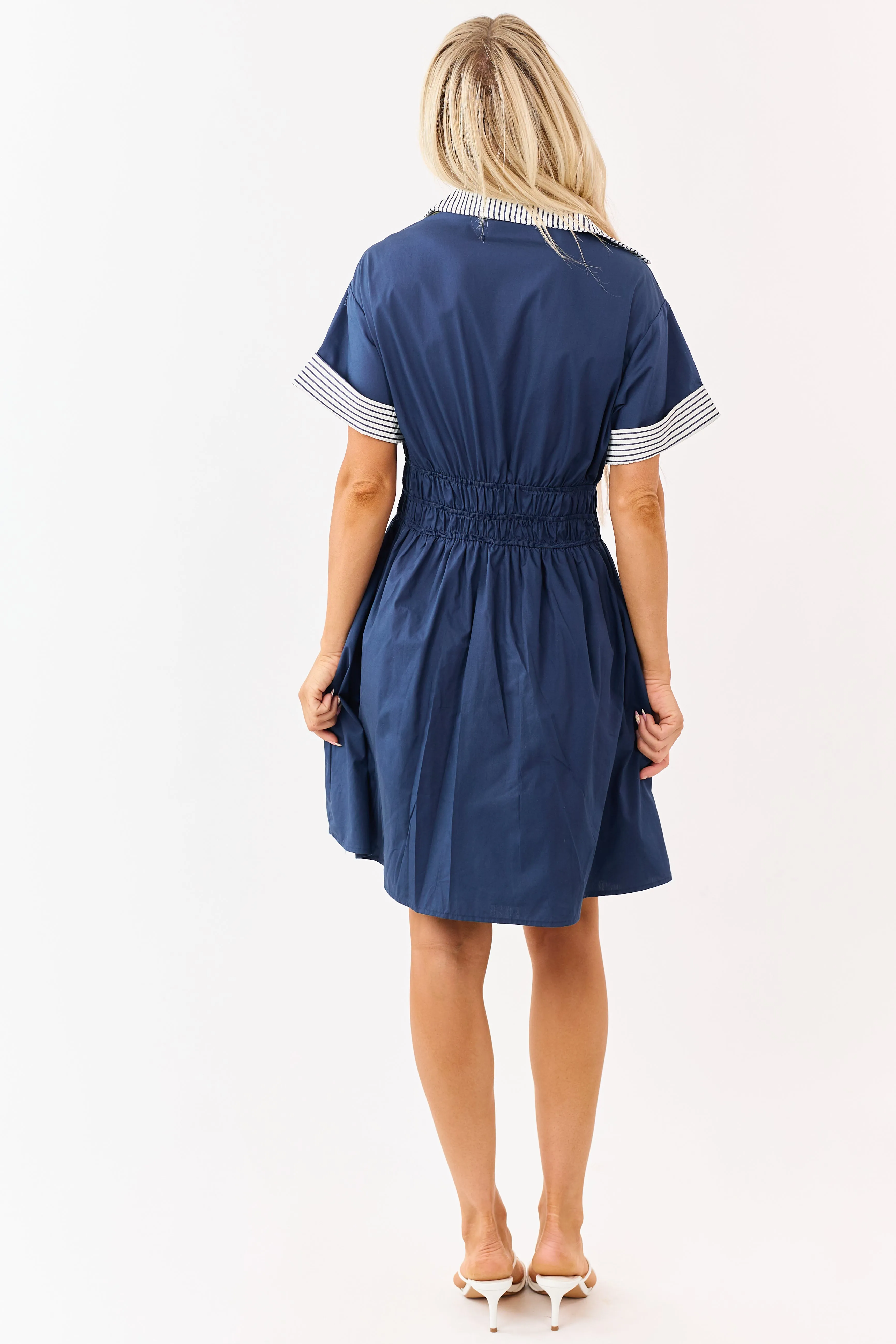 She+Sky Navy Button Down Cotton Mini Dress sold by Lime Lush product image thumbnail 5