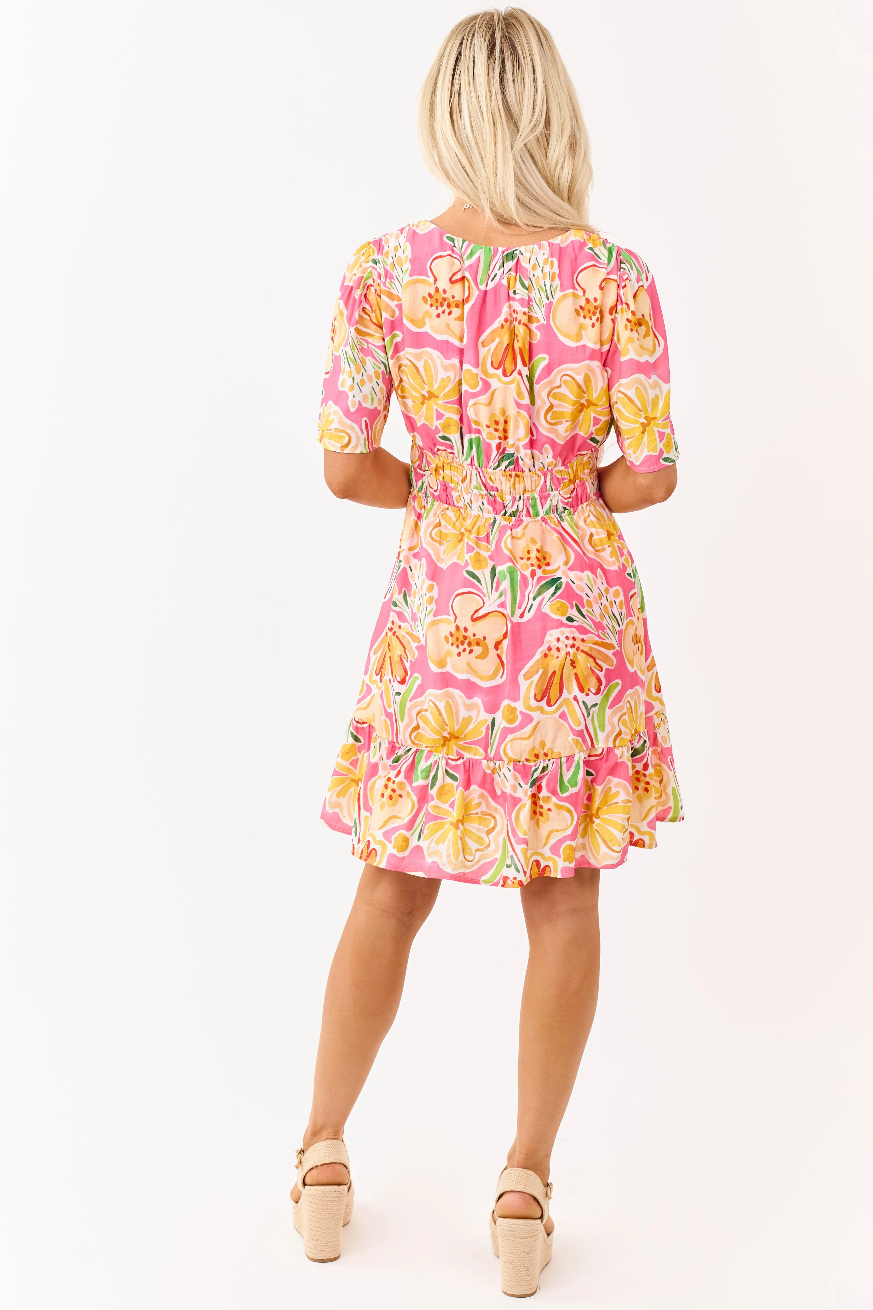 She+Sky Fuchsia Floral Print V Neck Mini Dress sold by Lime Lush product image thumbnail 5