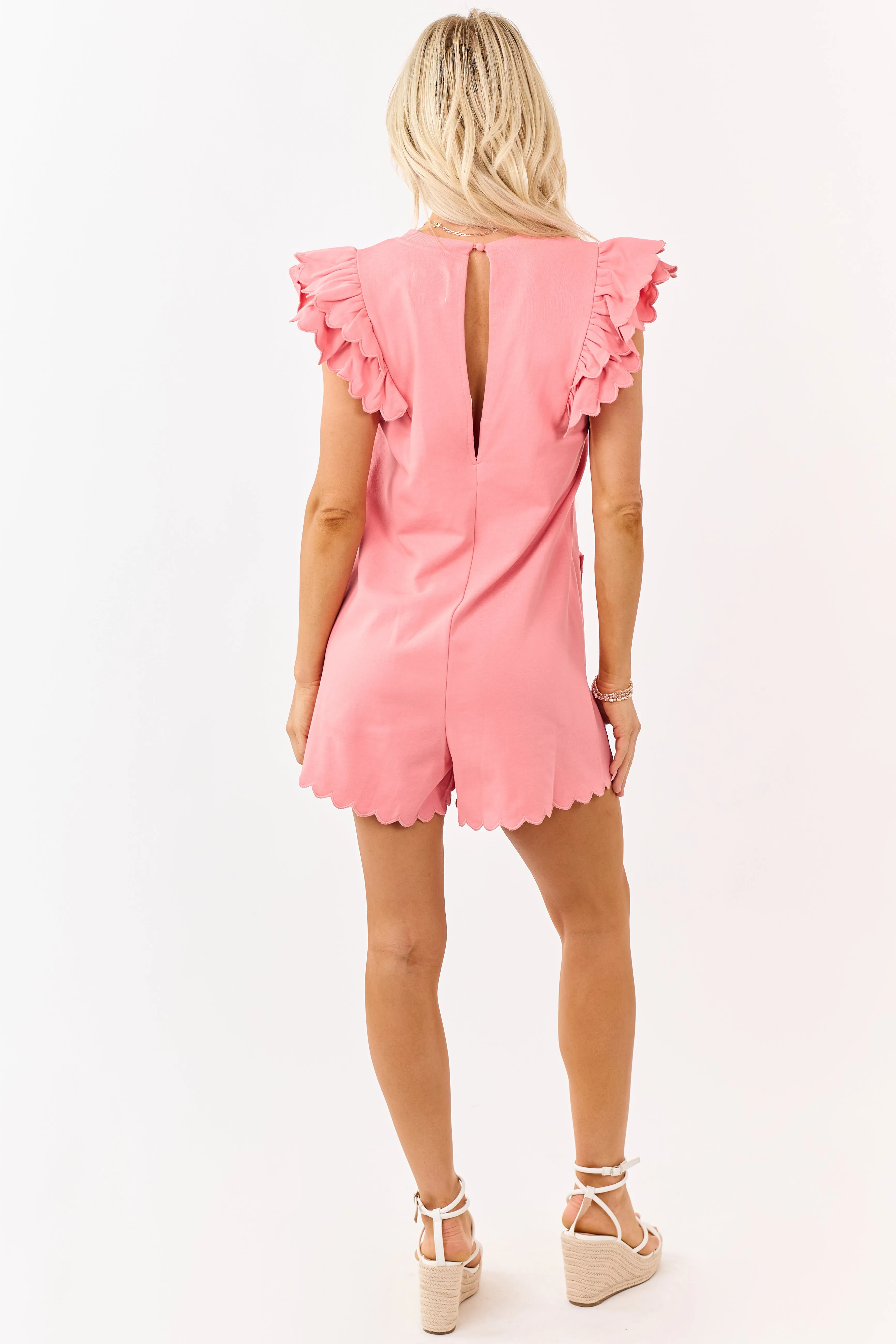 Watermelon Scalloped Trim Ruffle Sleeve Romper sold by Lime Lush product image thumbnail 5