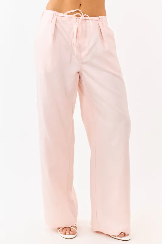 Blush Pleated Tie Detail Wide Leg Pants made by Le Lis