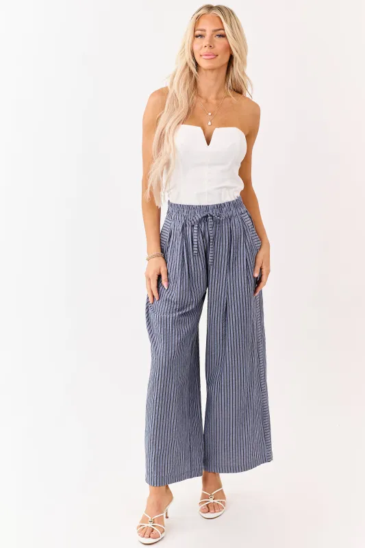 Dusty Blue and Navy Striped Wide Leg Pants made by Umgee