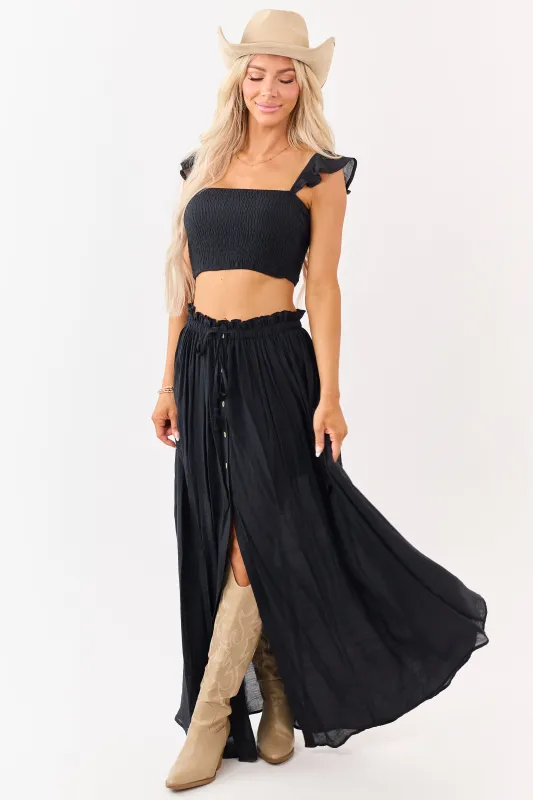 Black Maxi Skirt and Smocked Crop Top Set made by HYFVE