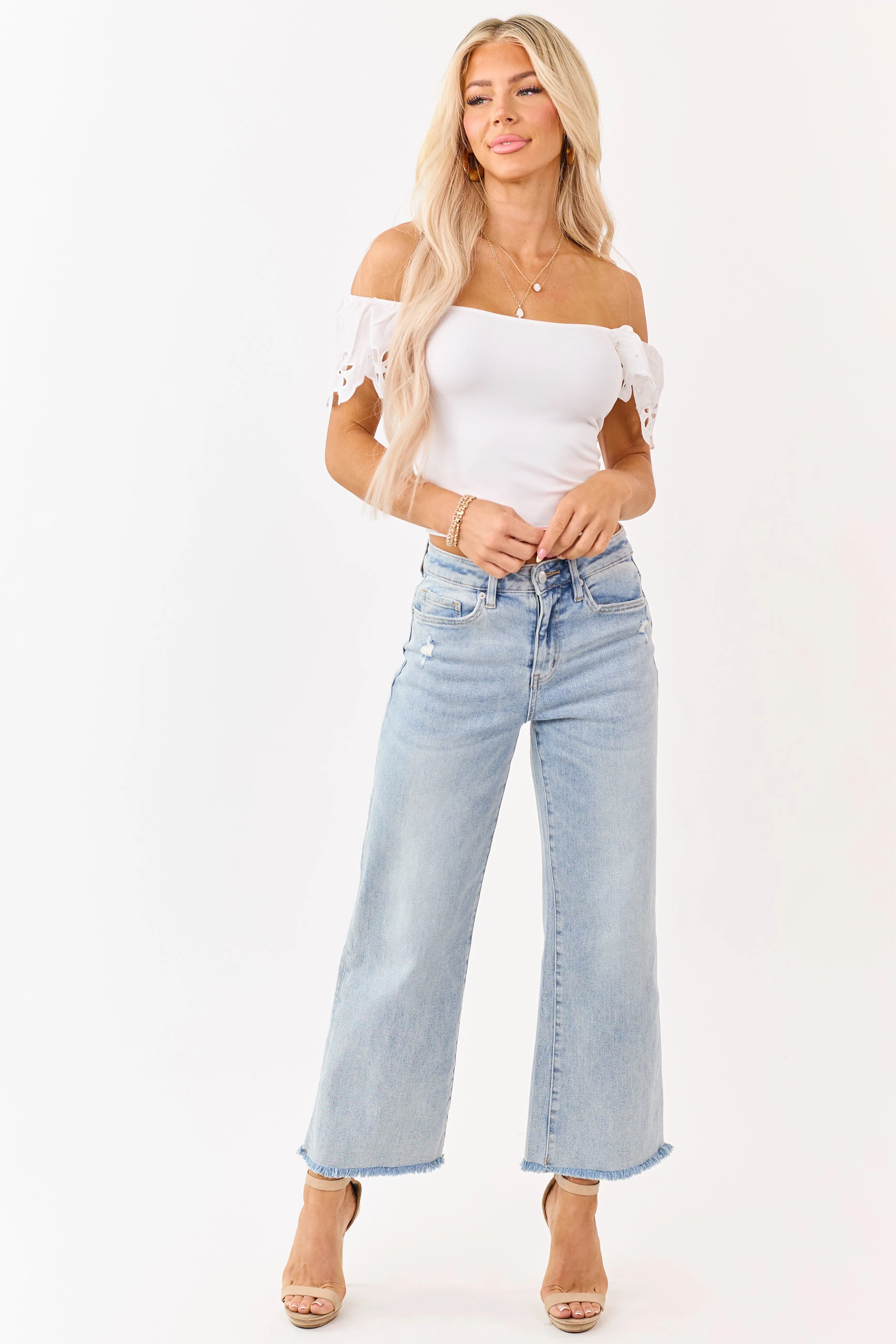 White Rib Knit Eyelet Lace Short Sleeve Top sold by Lime Lush product image thumbnail 2