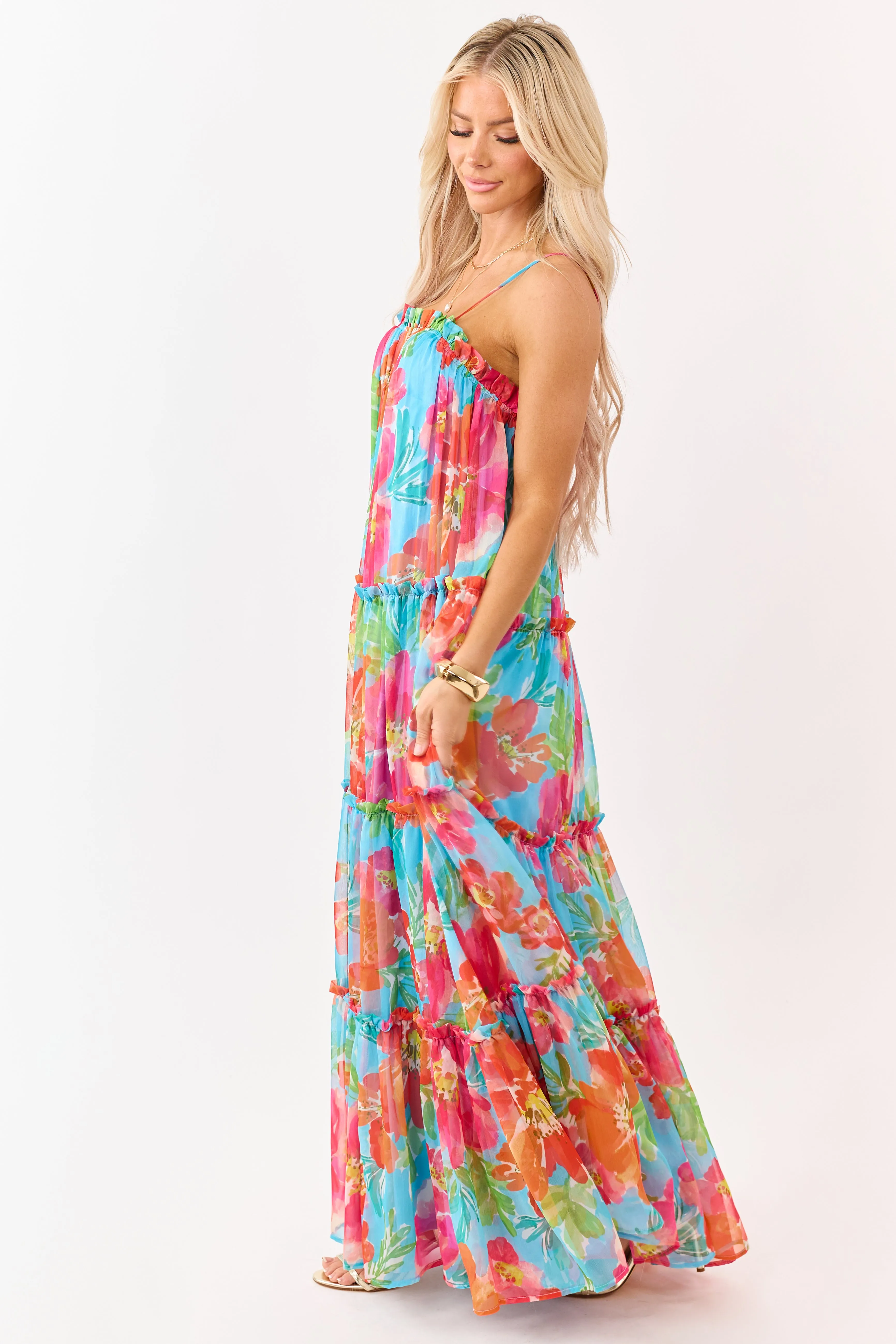 Flying Tomato Azure Floral Print Chiffon Maxi Dress sold by Lime Lush product image thumbnail 4