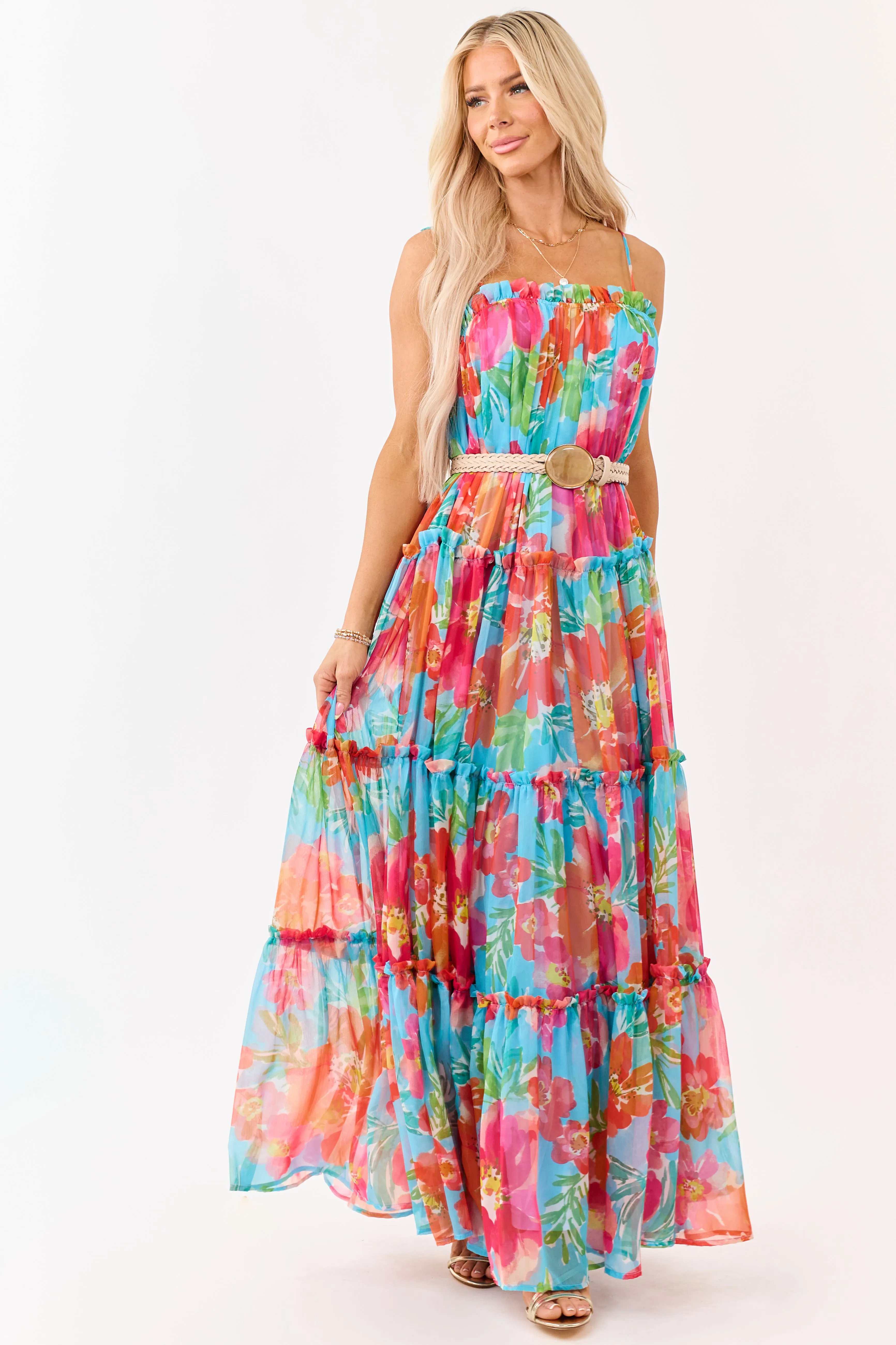 Flying Tomato Azure Floral Print Chiffon Maxi Dress sold by Lime Lush product image thumbnail 2
