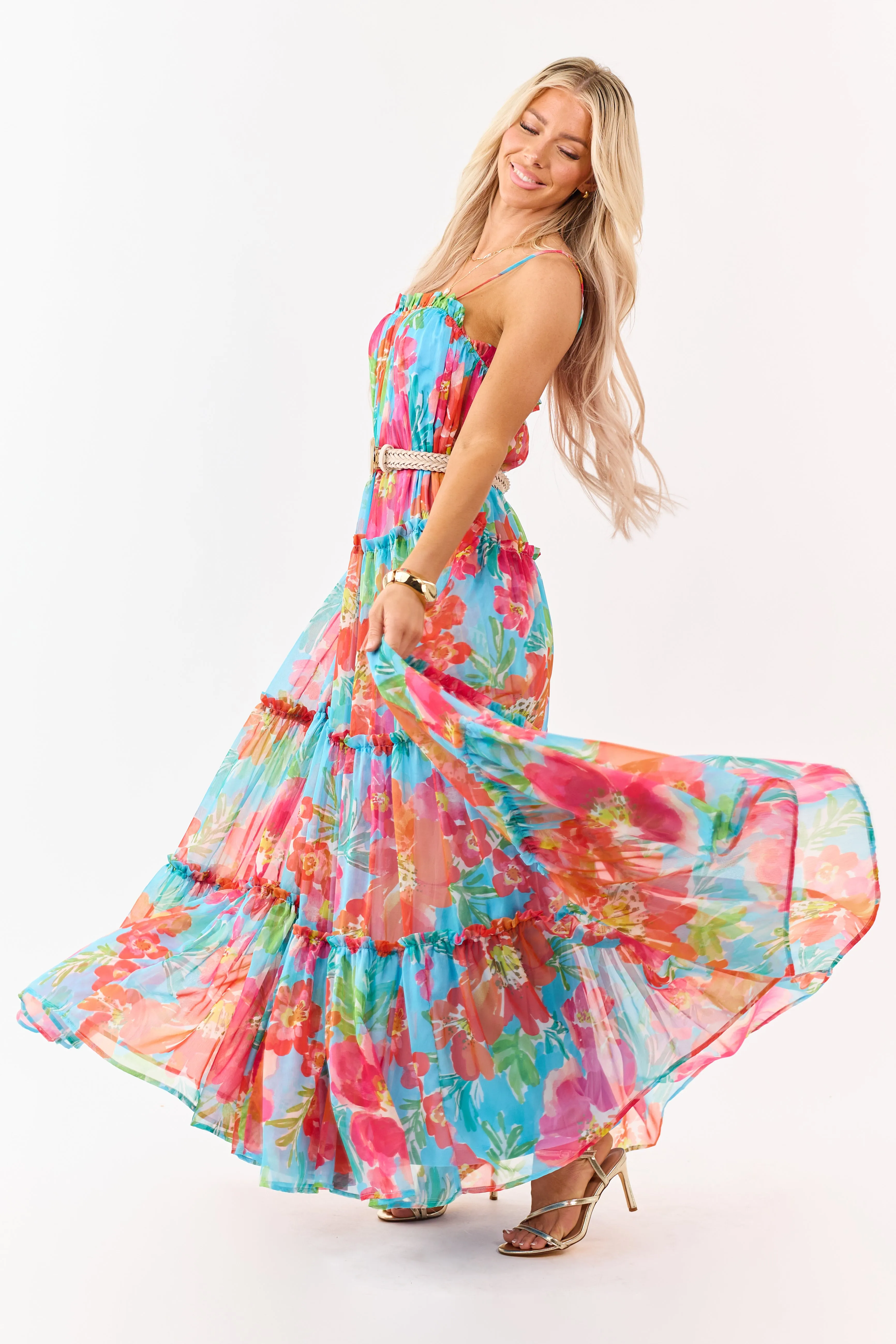 Flying Tomato Azure Floral Print Chiffon Maxi Dress sold by Lime Lush