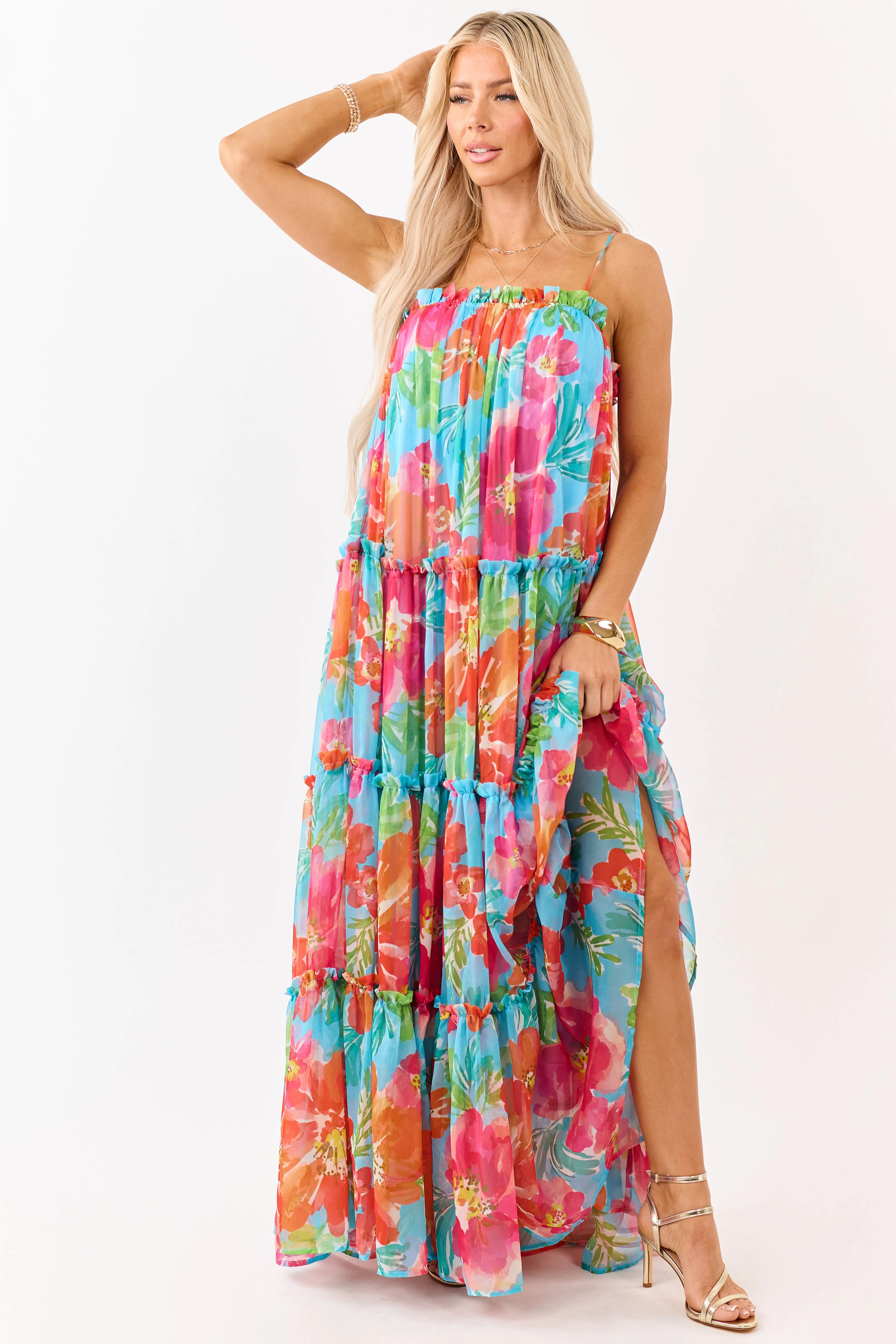 Flying Tomato Azure Floral Print Chiffon Maxi Dress sold by Lime Lush product image thumbnail 3