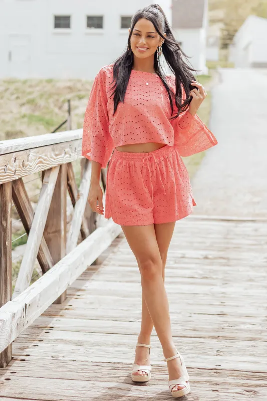 Watermelon Eyelet Cotton Boxy Top and Shorts Set made by HYFVE