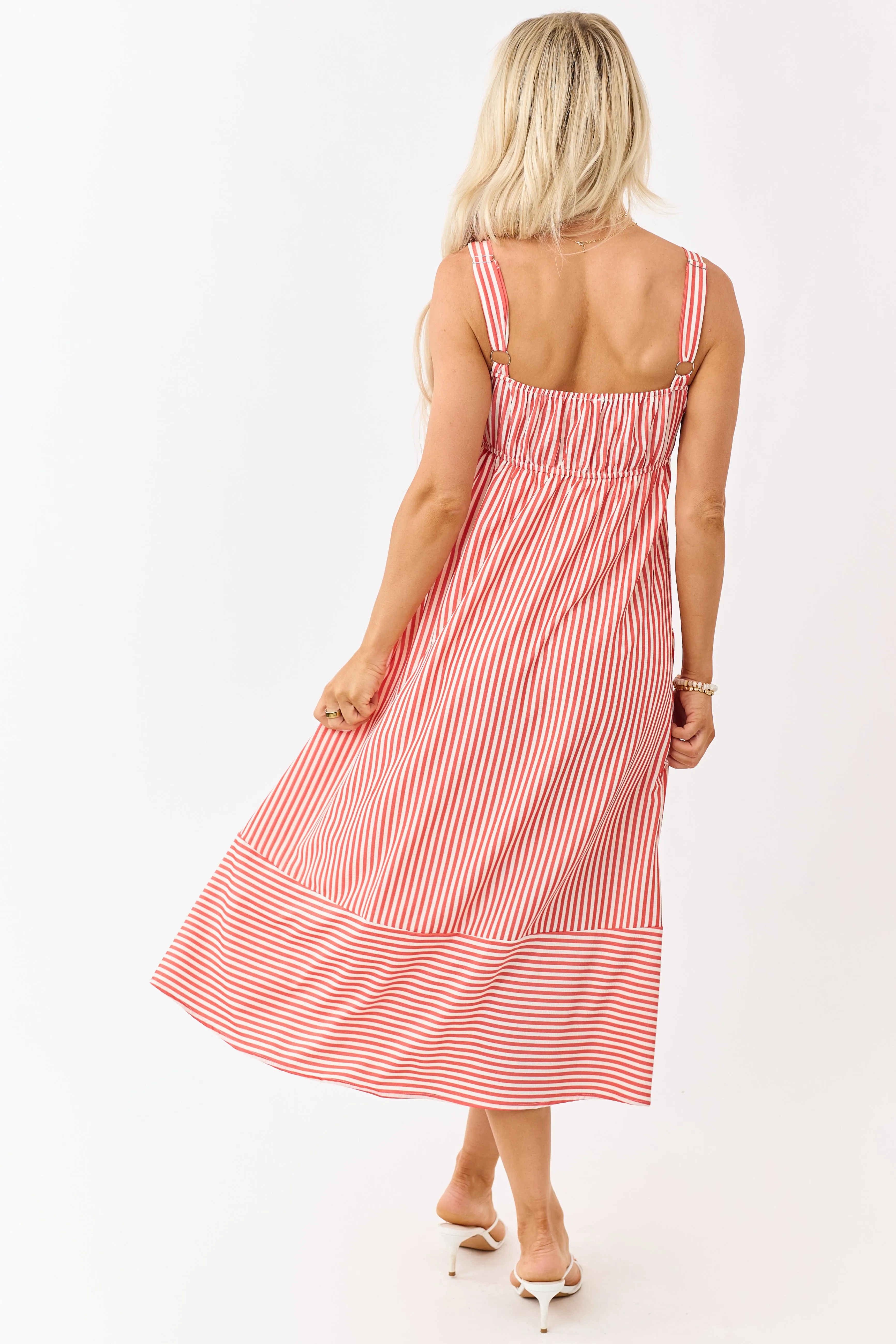 Crimson and Cream Striped Button Detail Midi Dress sold by Lime Lush product image thumbnail 5
