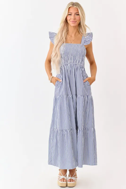 She+Sky Navy Striped Smocked Bodice Maxi Dress made by She and Sky