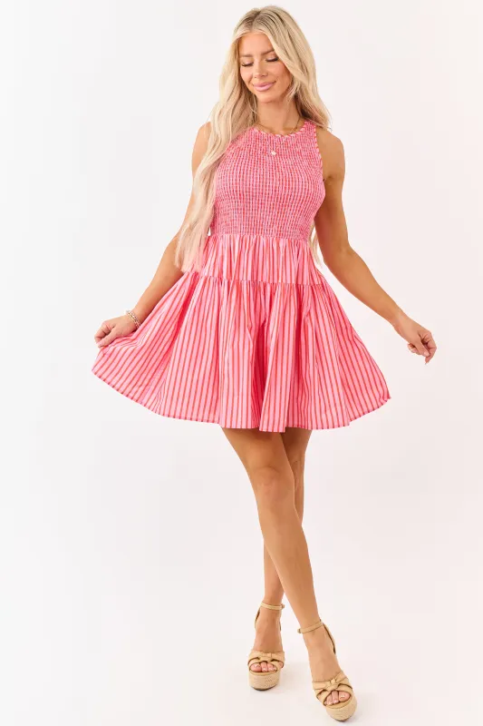 Entro Punch Smocked Cotton Striped Mini Dress made by entro