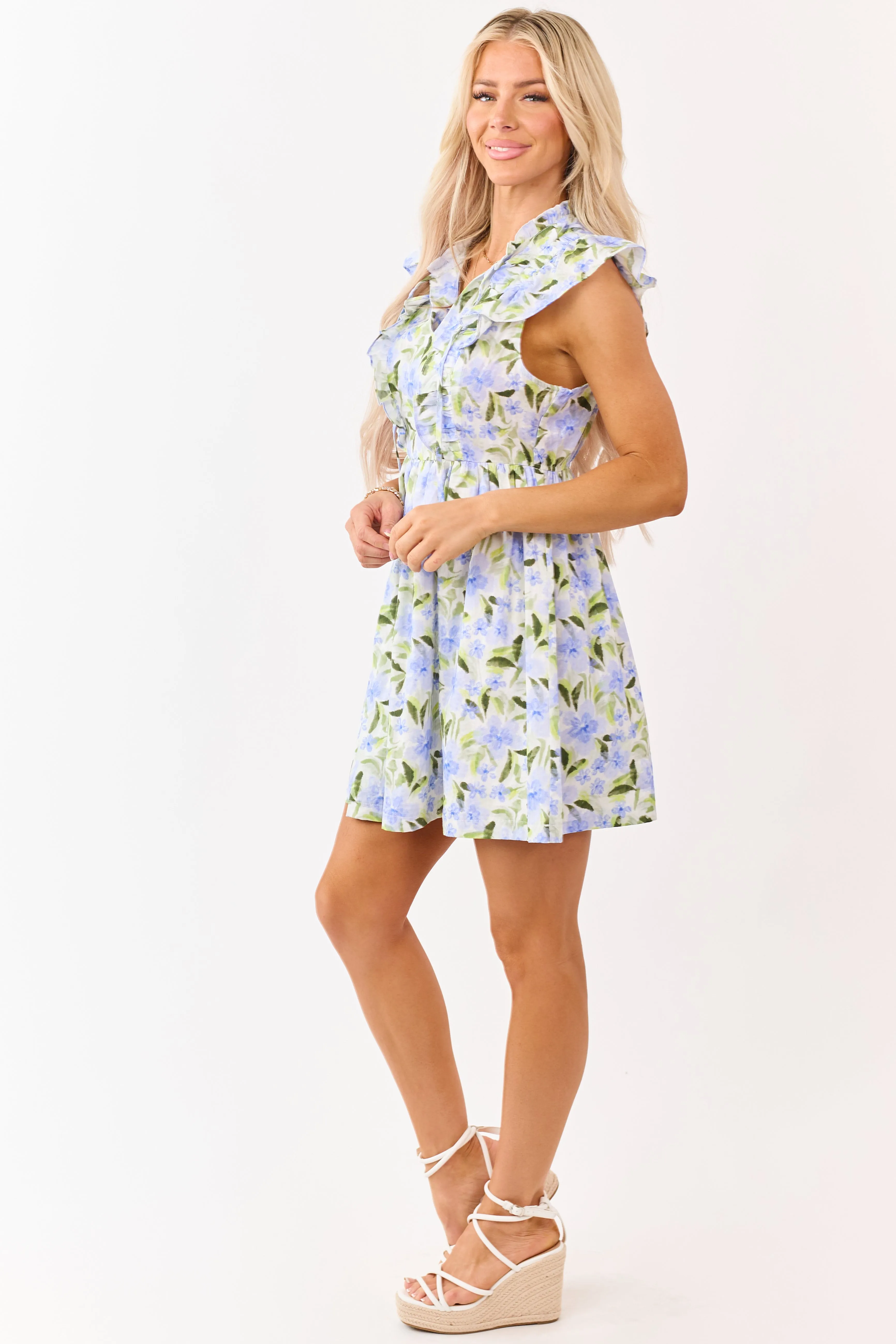 Sapphire Cotton Floral Print Ruffle Trim Mini Dress sold by Lime Lush product image thumbnail 4