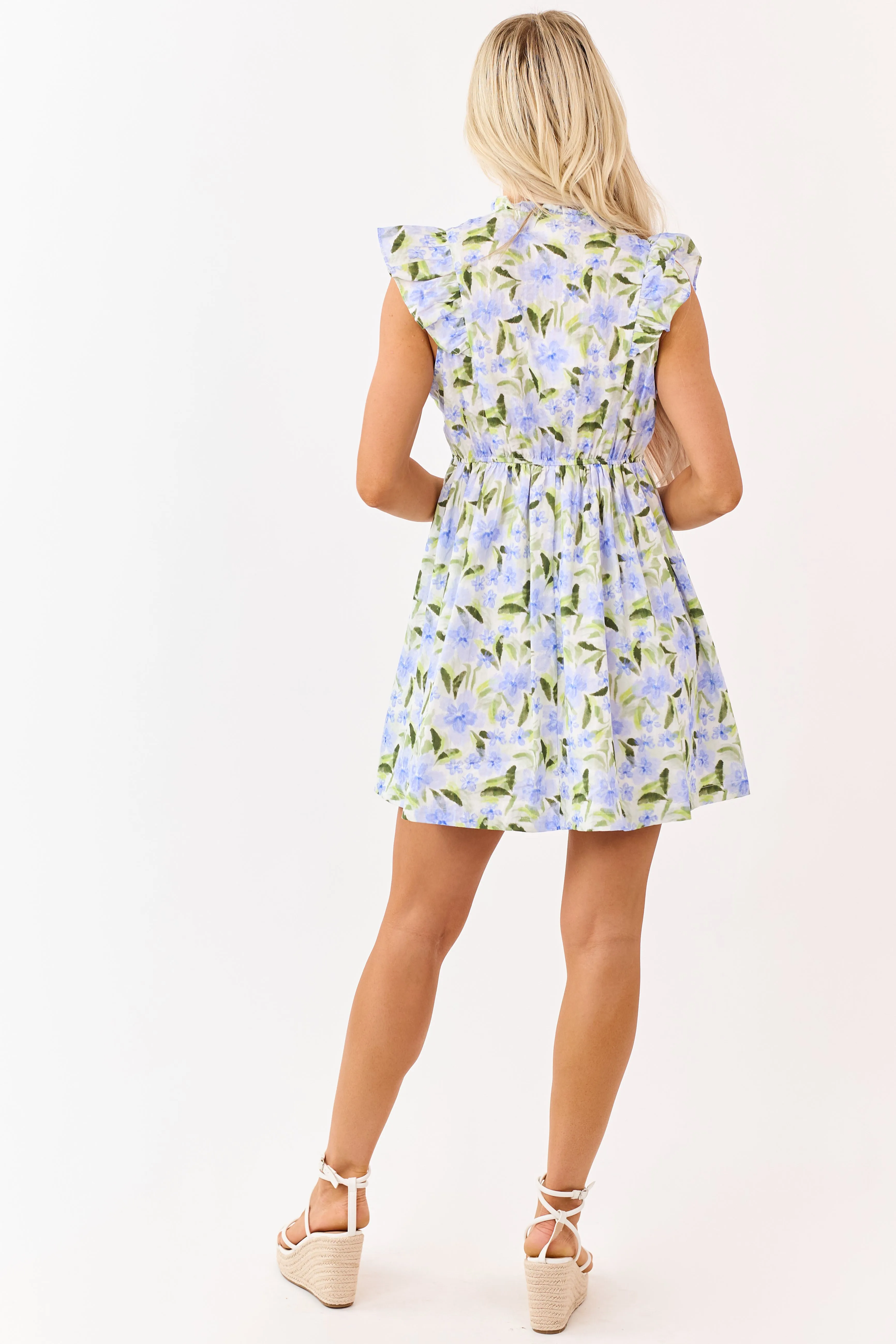 Sapphire Cotton Floral Print Ruffle Trim Mini Dress sold by Lime Lush product image thumbnail 5
