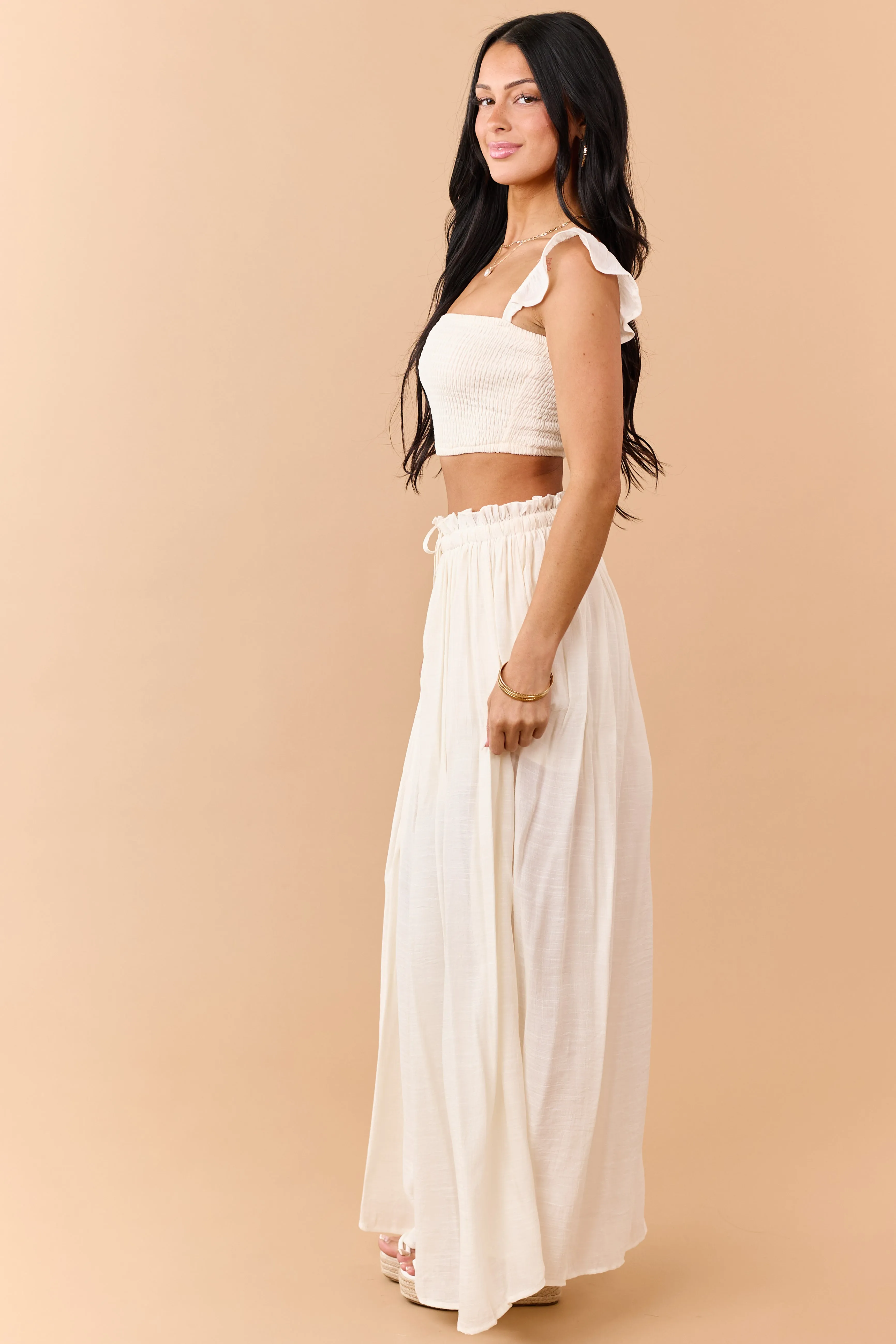 Cream Maxi Skirt and Smocked Crop Top Set sold by Lime Lush product image thumbnail 5