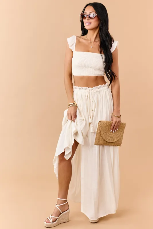 Cream Maxi Skirt and Smocked Crop Top Set made by HYFVE