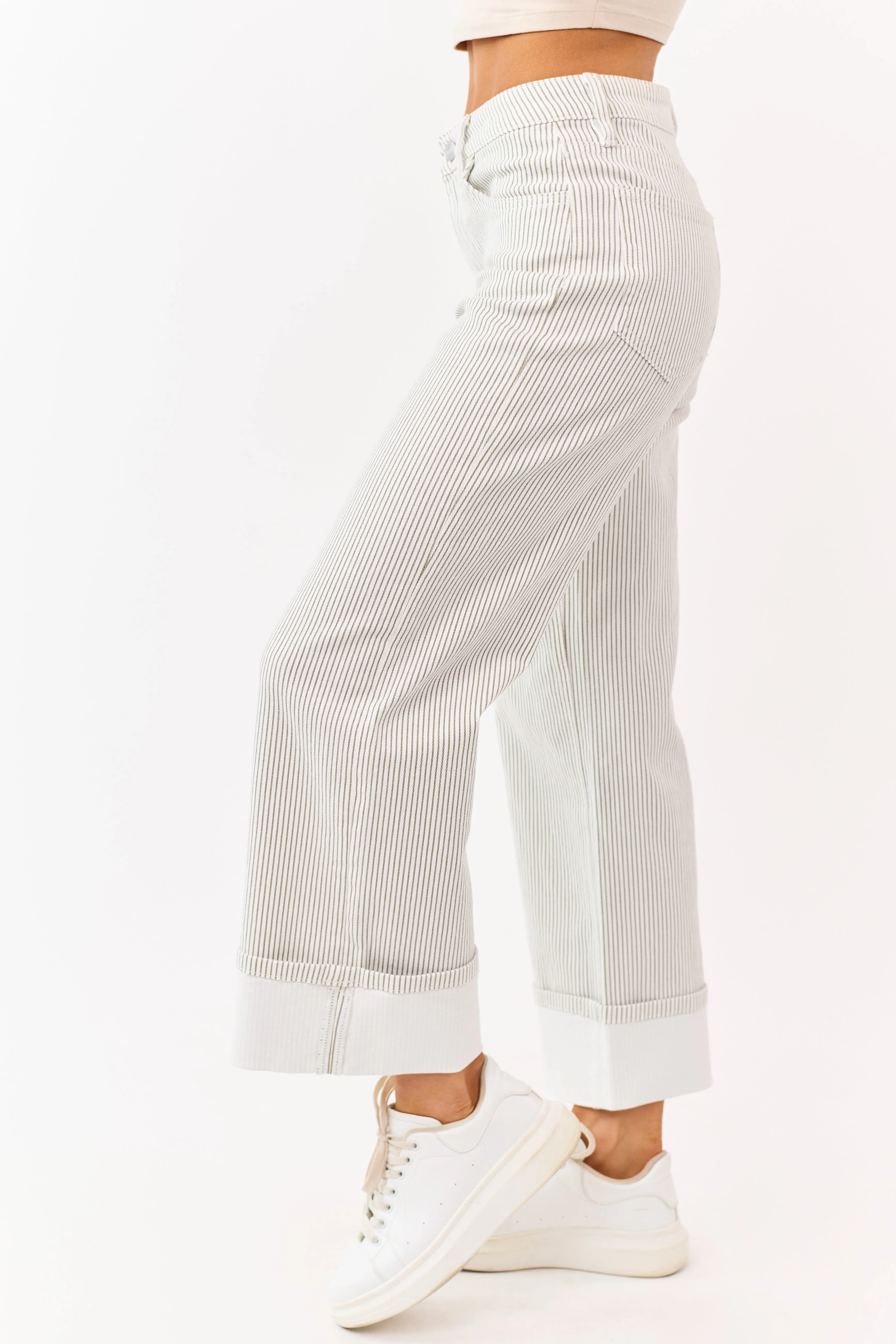 Vervet White Striped Cuffed Wide Leg Stretchy Jeans sold by Lime Lush product image thumbnail 3